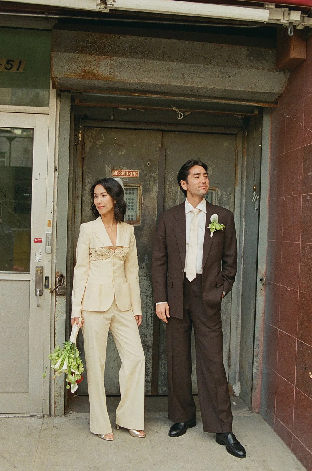 Men's chocolate brown wedding suit with wide leg pant