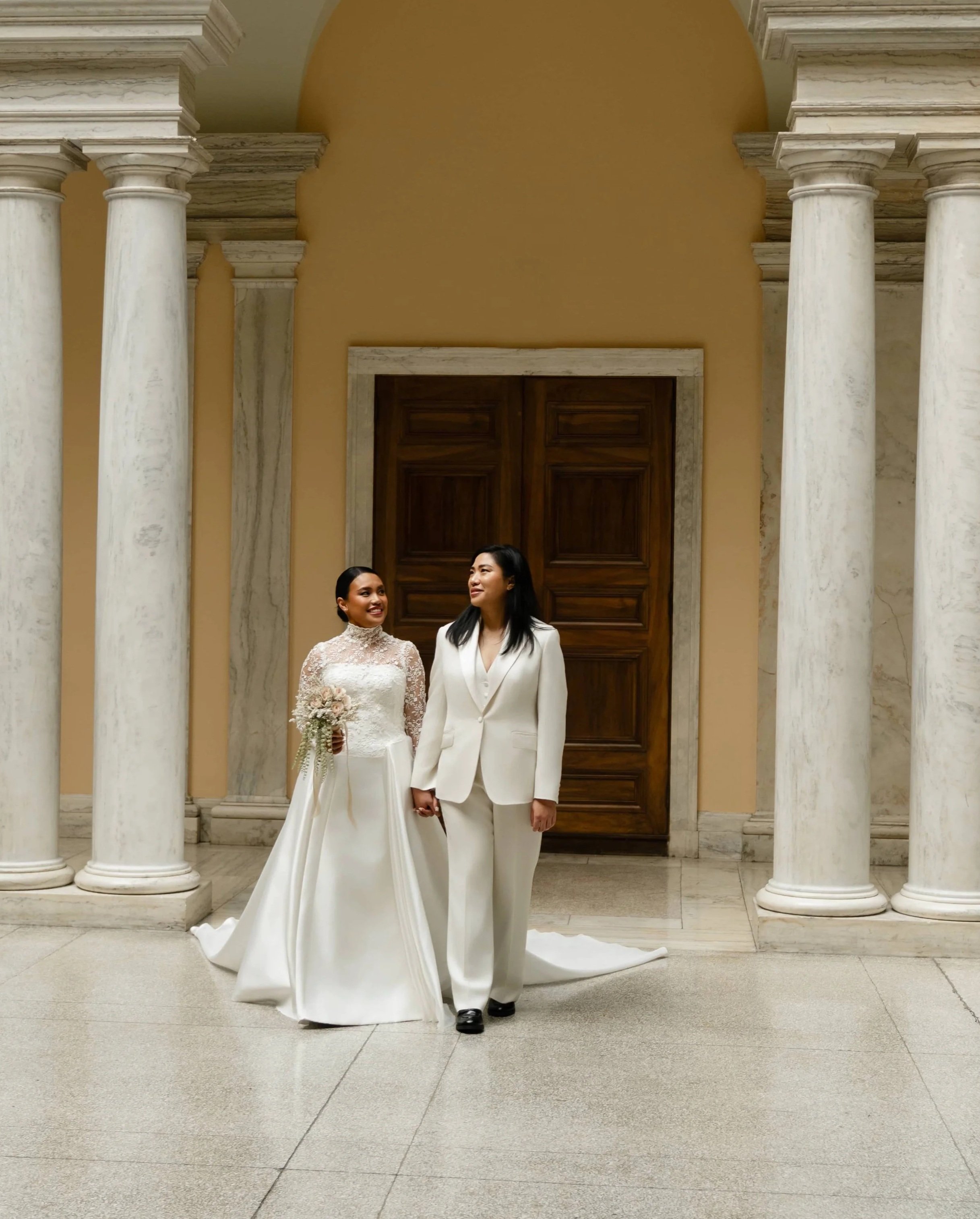 lesbian wedding Ivory wedding tuxedo 