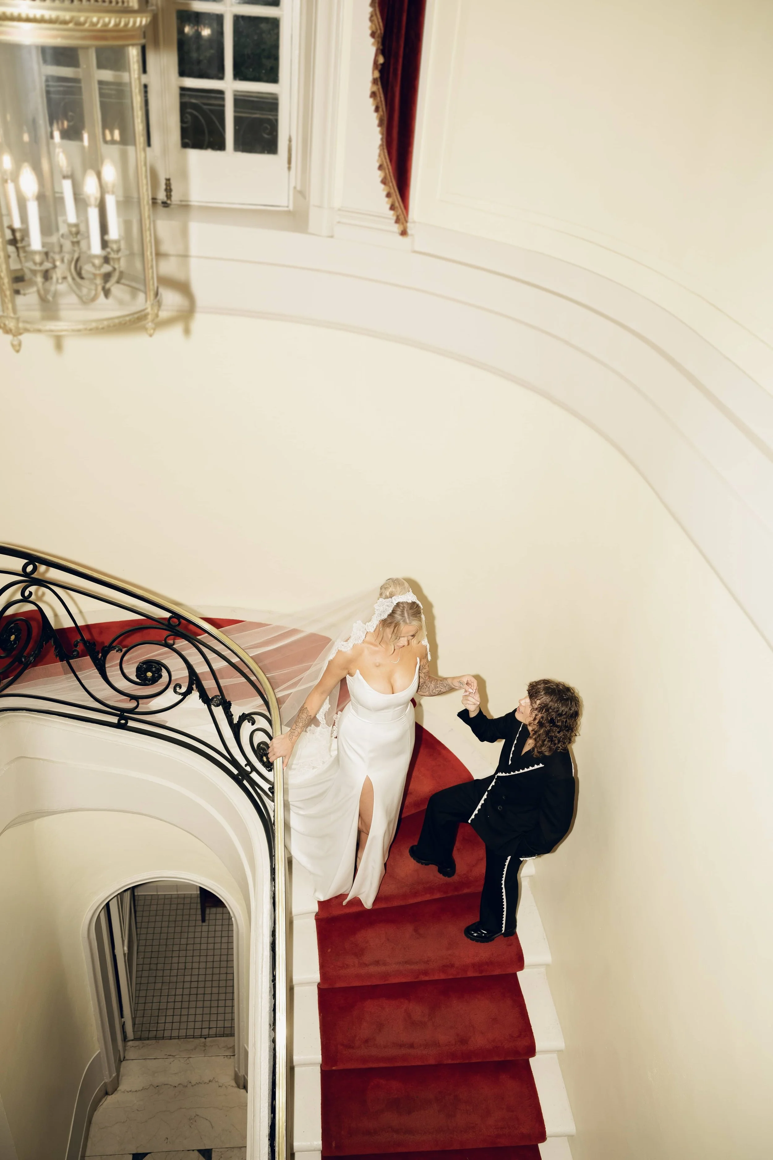 black suit with white lace trim for nonbinary wedding attire lesbian suit non binary fashion