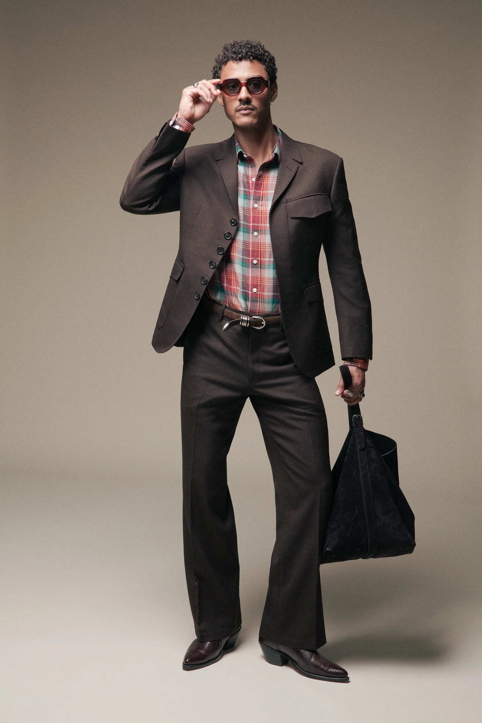 mens suit western style with six button jacket and boot cut pants