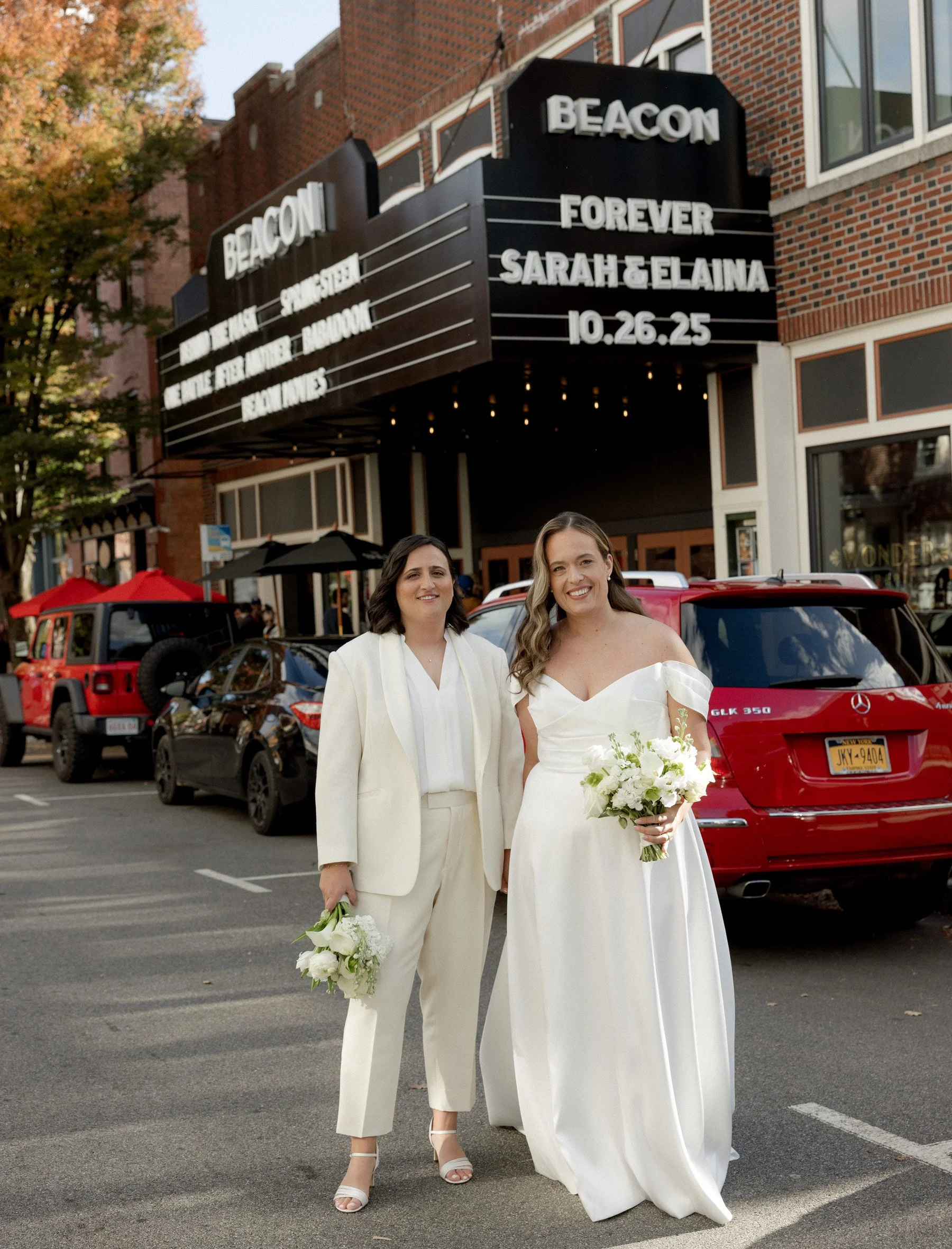 lesbian wedding white tuxedo