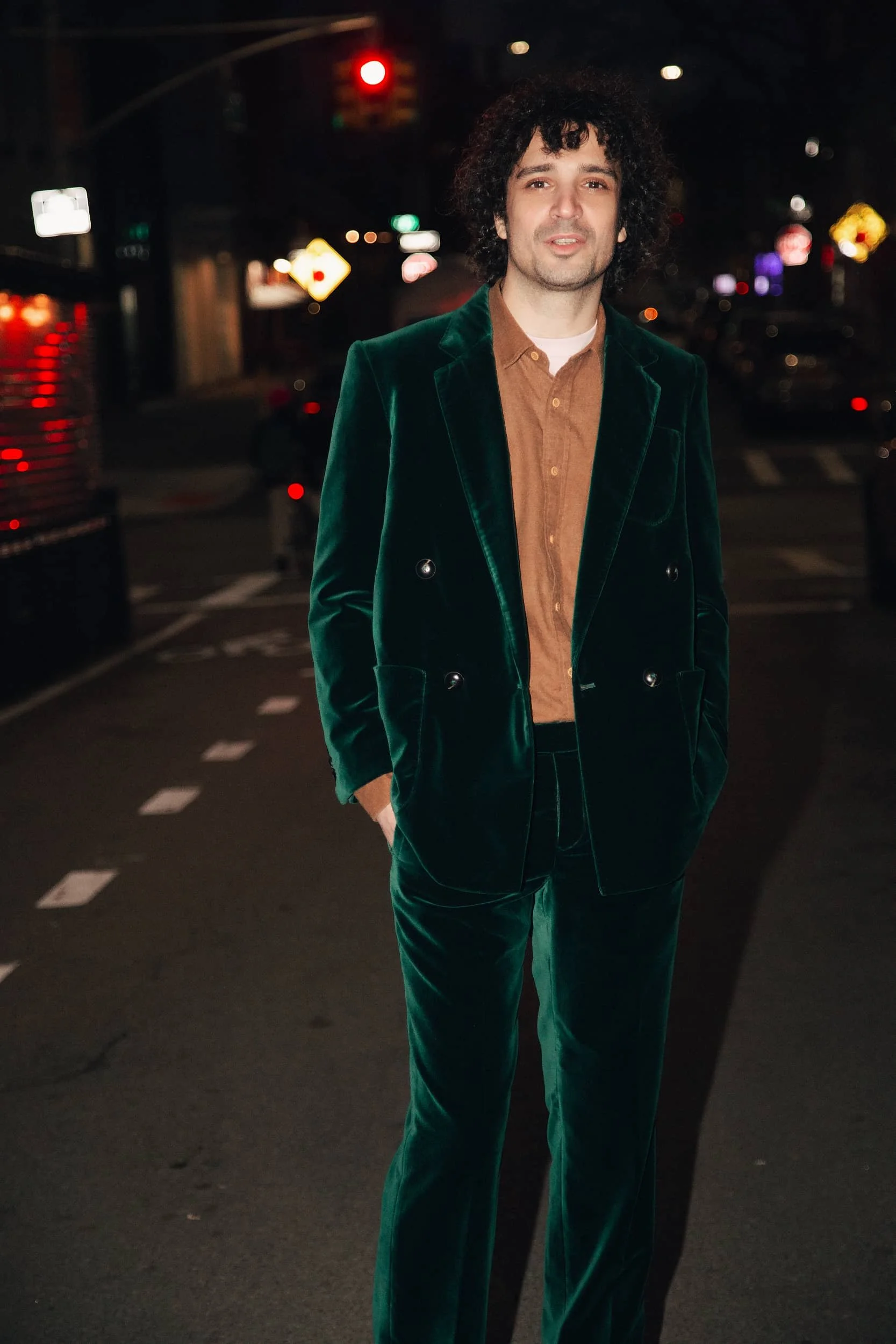 the strokes fabrizio moretti mens velvet suit in bottle green