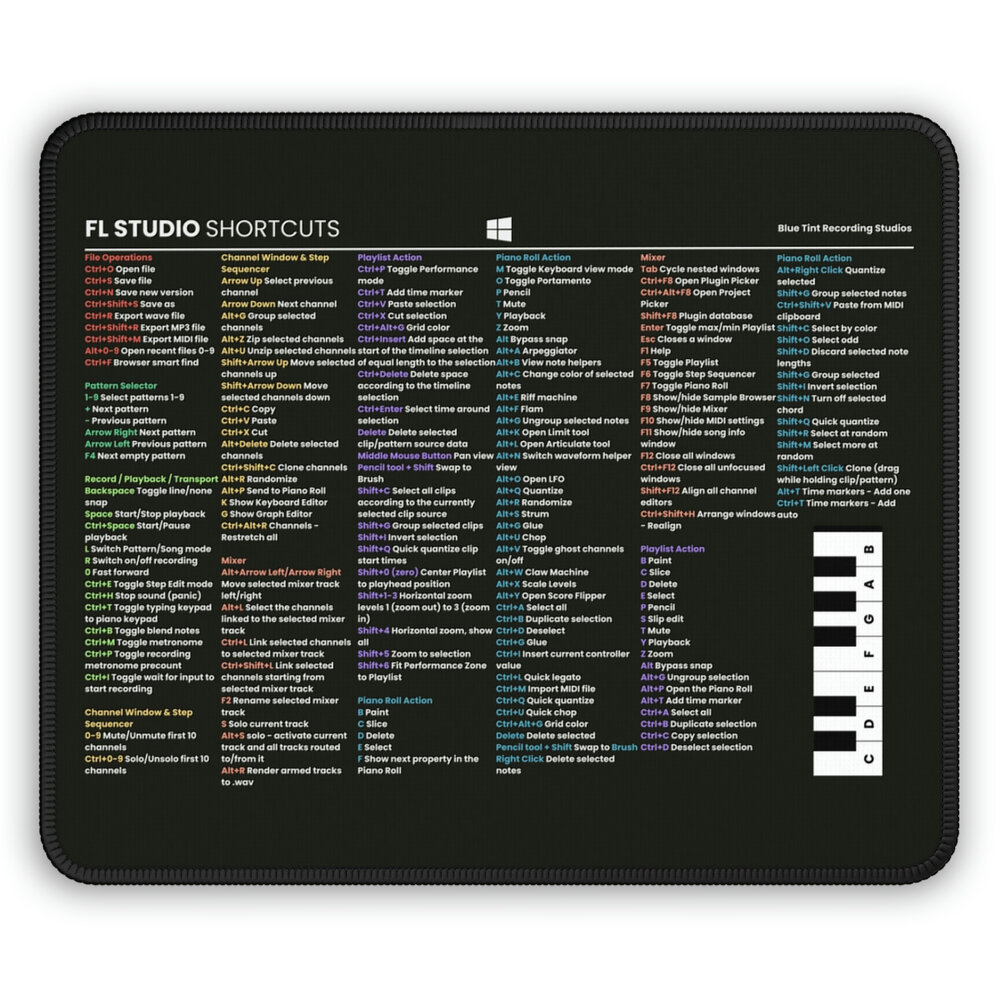 DAW Shortcuts - FL Studio (Mac) Mouse Pad — Blue Tint | Recording Studio Los