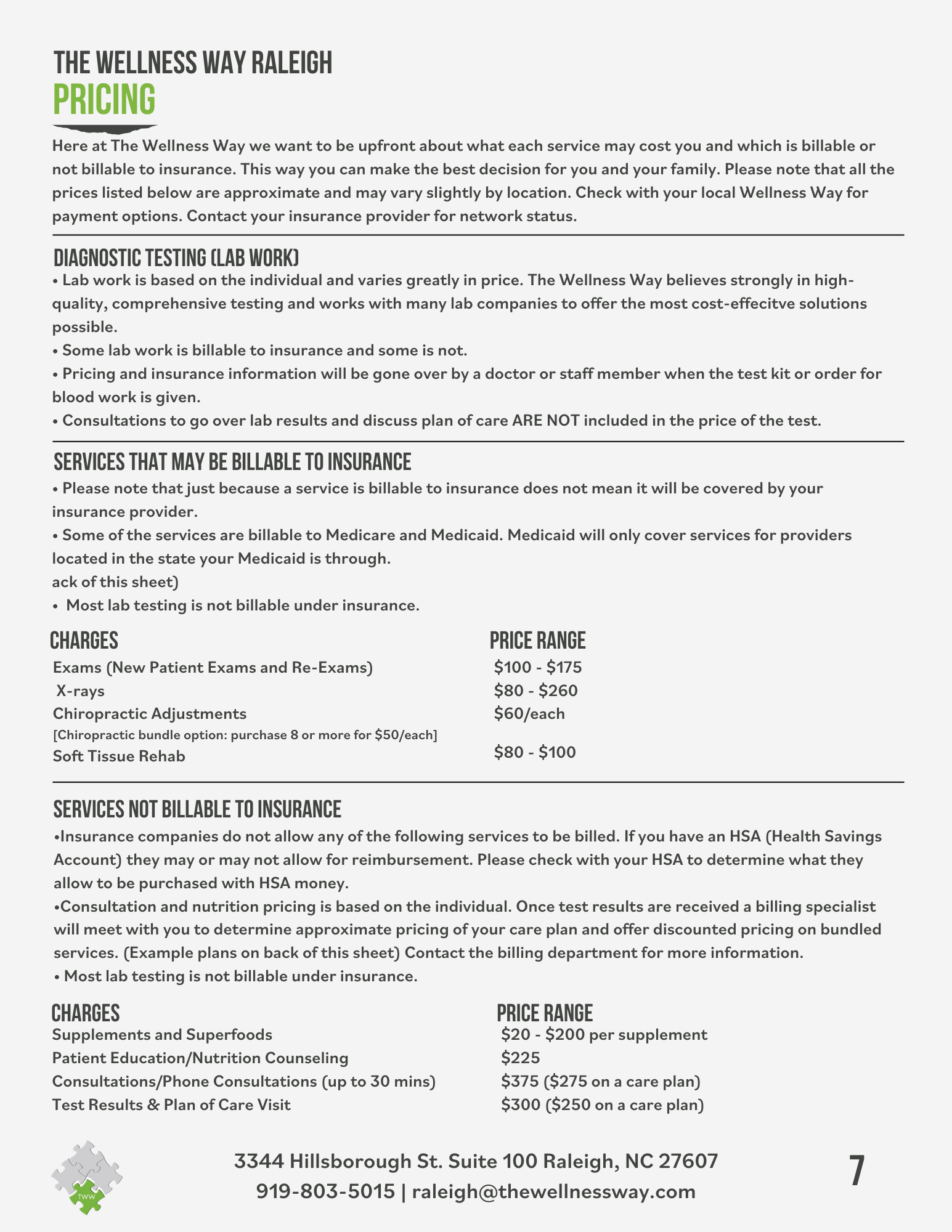 Our Pricing — The Wellness Way Raleigh