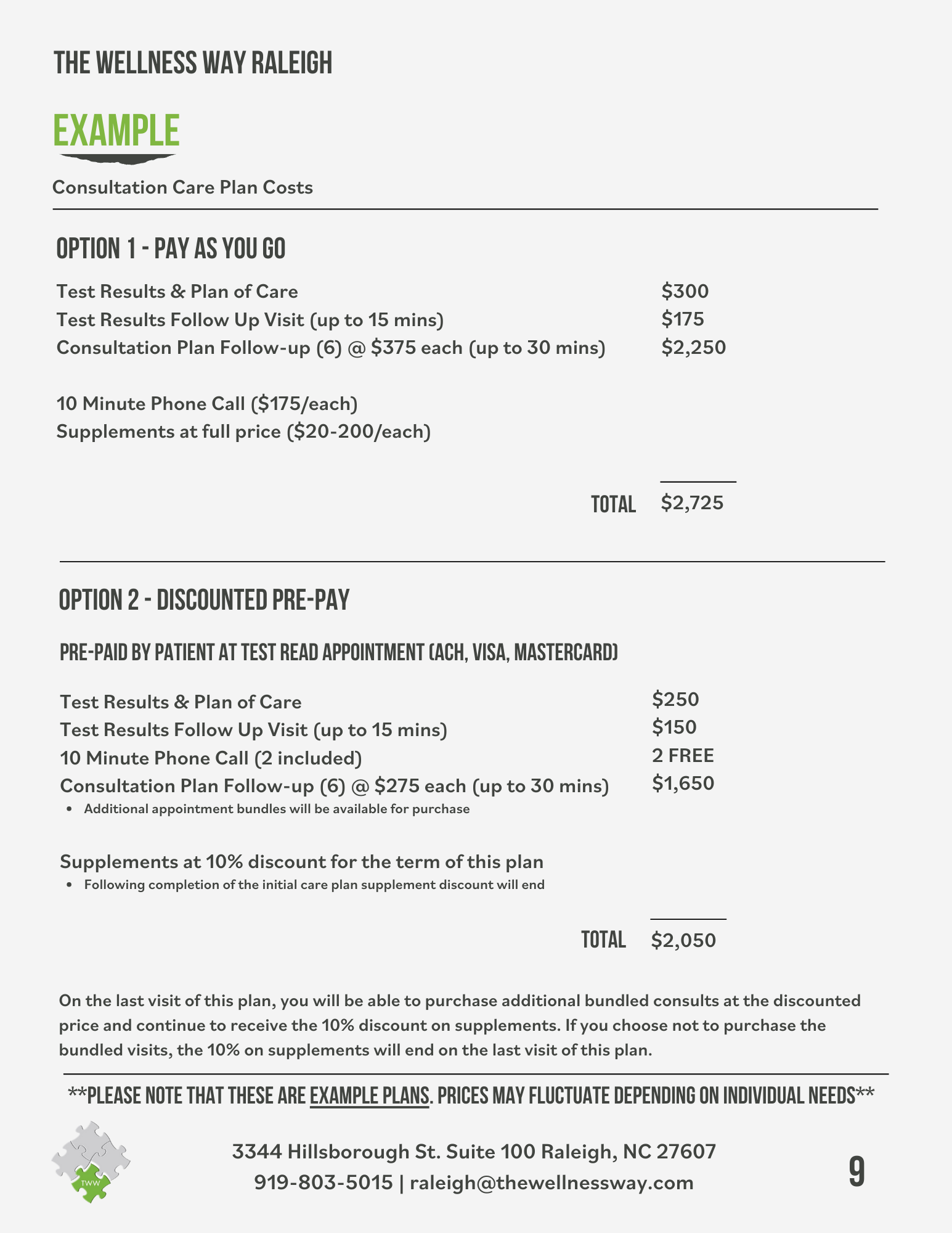 Our Pricing — The Wellness Way Raleigh