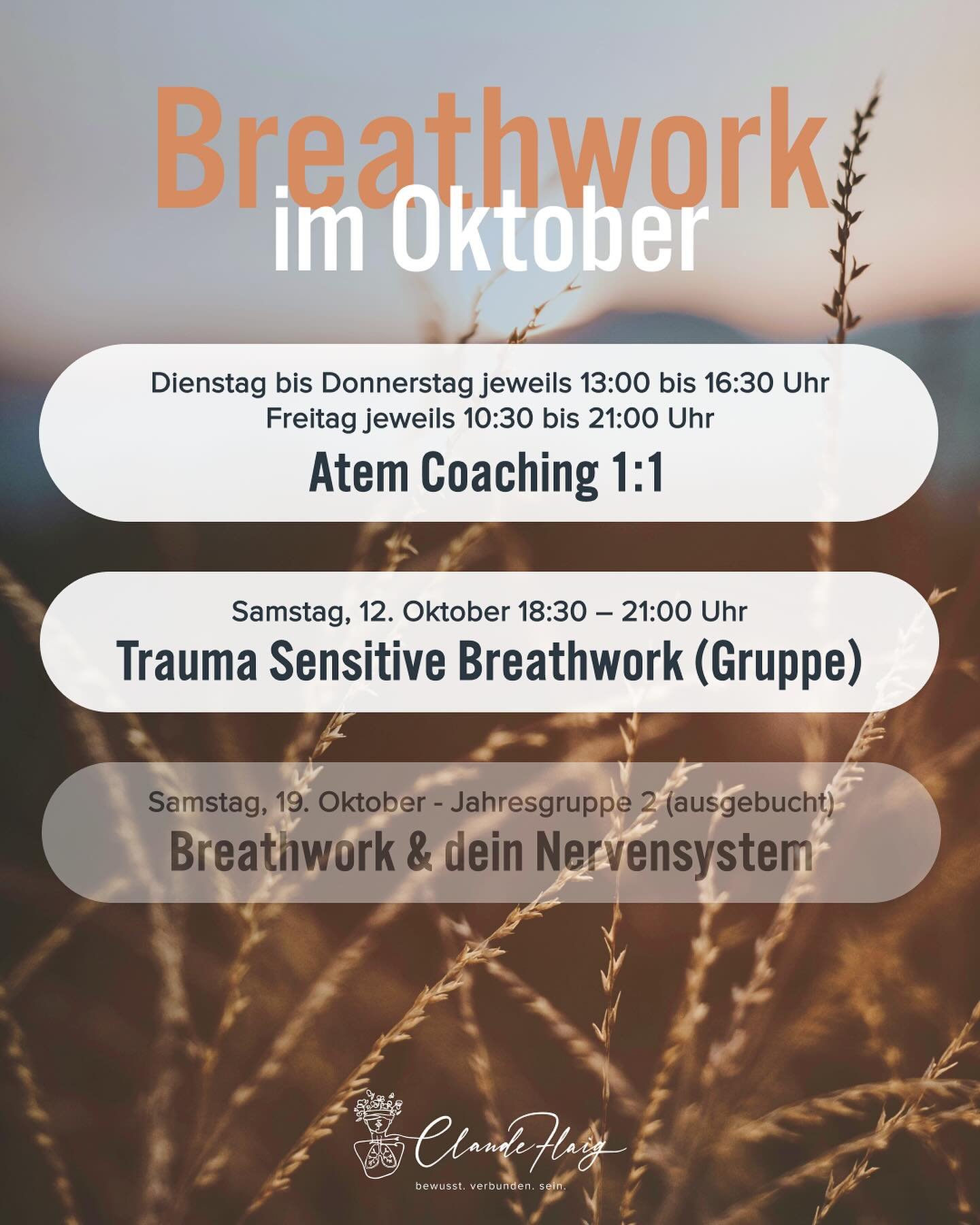 Gruppen-Sessions

-&mdash;&mdash;&mdash;&mdash;&mdash;&mdash;

Im Oktober gibt es im @herzwegyoga_studio wieder eine besondere Gelegenheit die Kraft des Atems zu erleben und mit deinem selbst in Verbindung zu kommen! 🌬️ ❤︎

Am Samstag, den 12. Oktob