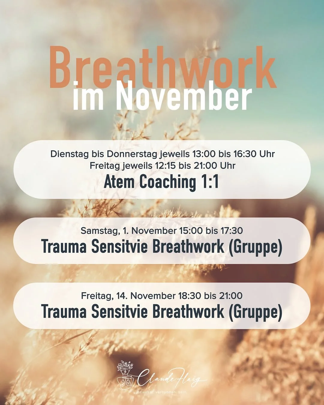 Breathwork group sessions

-------

Conscious connected breathing is at the center of our breathing journeys. The group energy creates a powerful field that carries you and supports you to breathe deeply into yourself. 