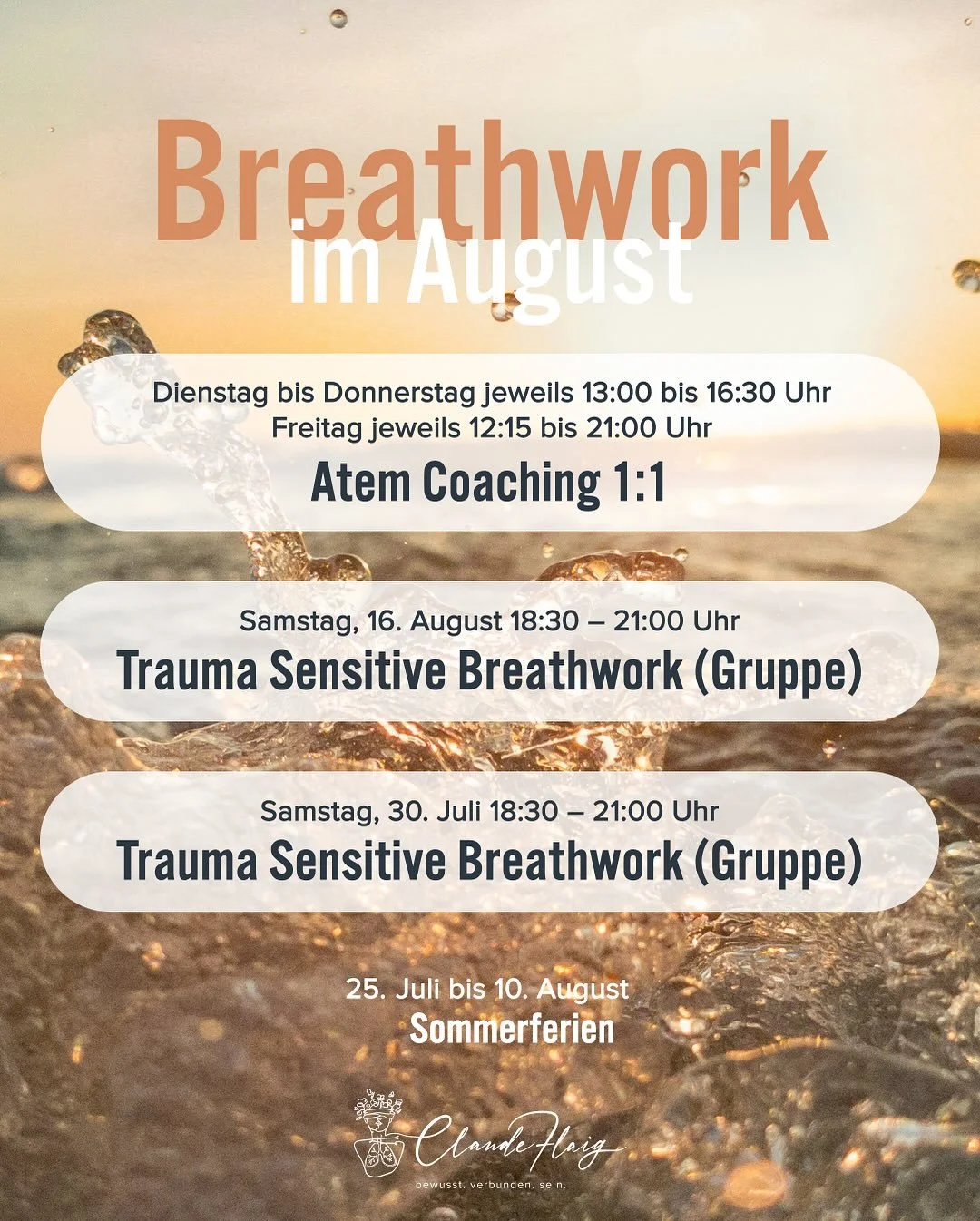 Breathwork group sessions

-------

Conscious connected breathing is at the center of our breathing journeys. The group energy creates a powerful field that carries you and supports you to breathe deeply into yourself. 