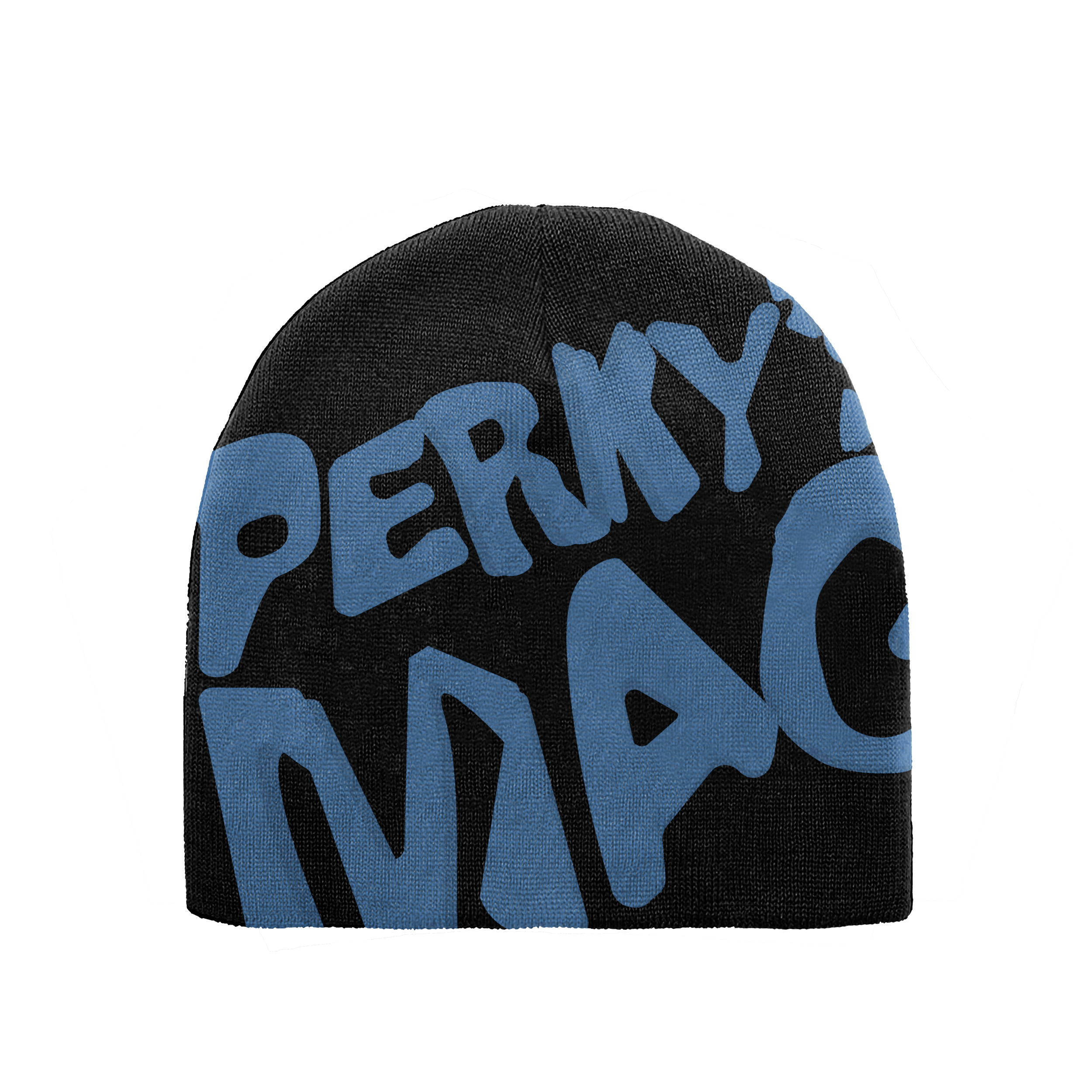 Perkys Mag Dark blue and black Beanie Design black background.png