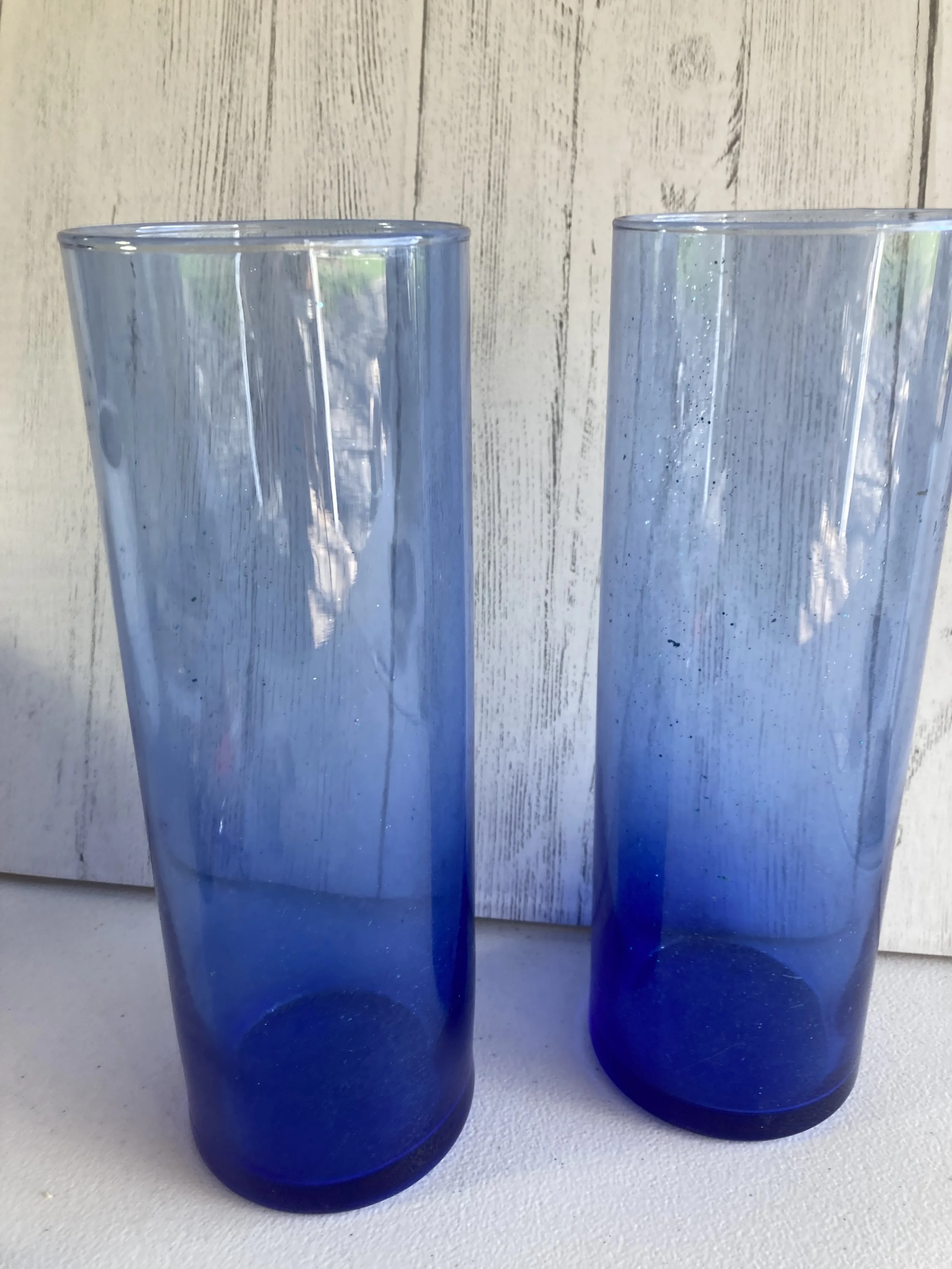 Elegant Blue Glass Tumbler Style Vases - Set of 2