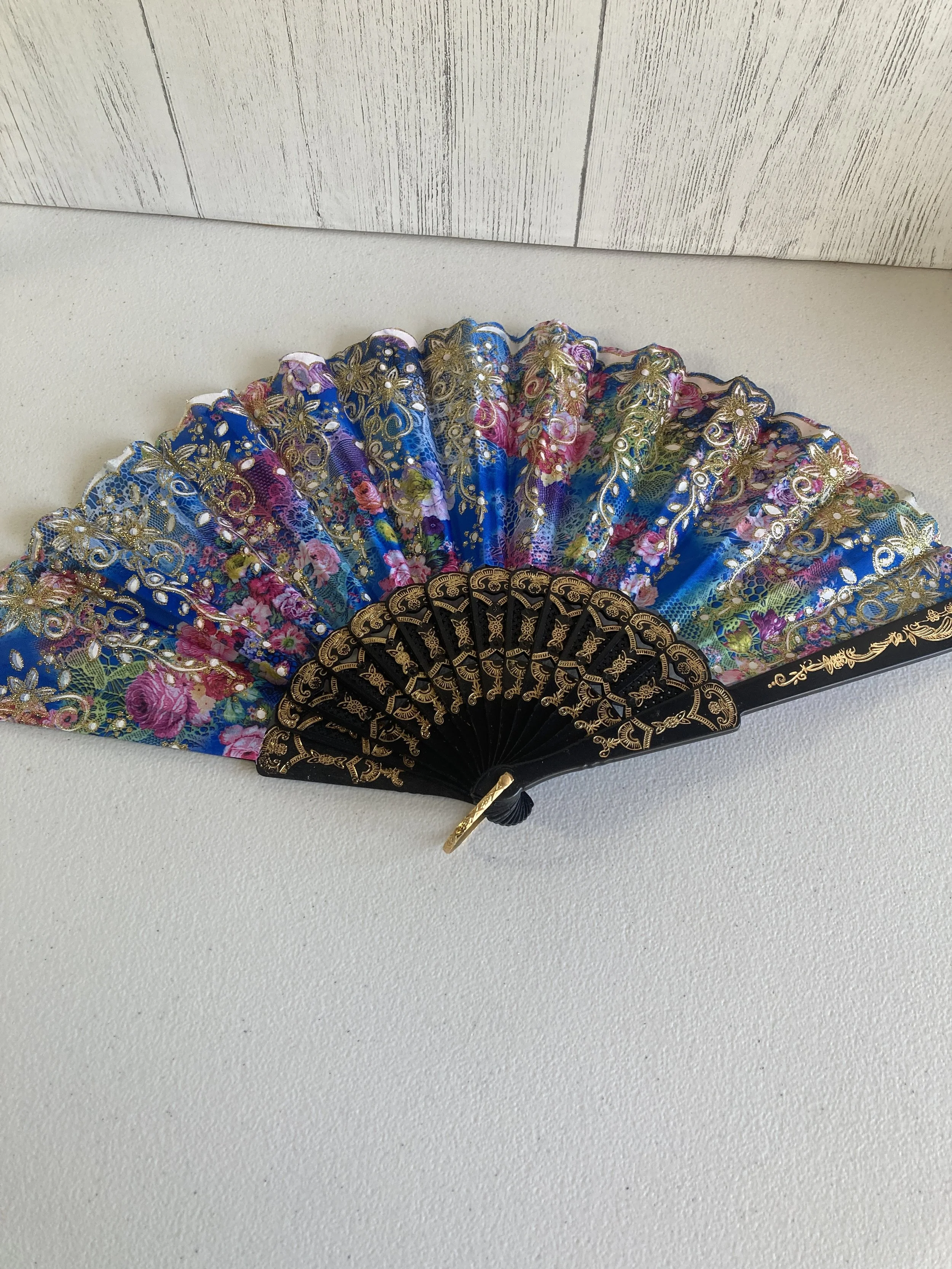 Exquisite Floral Hand Fan with Gold Accents