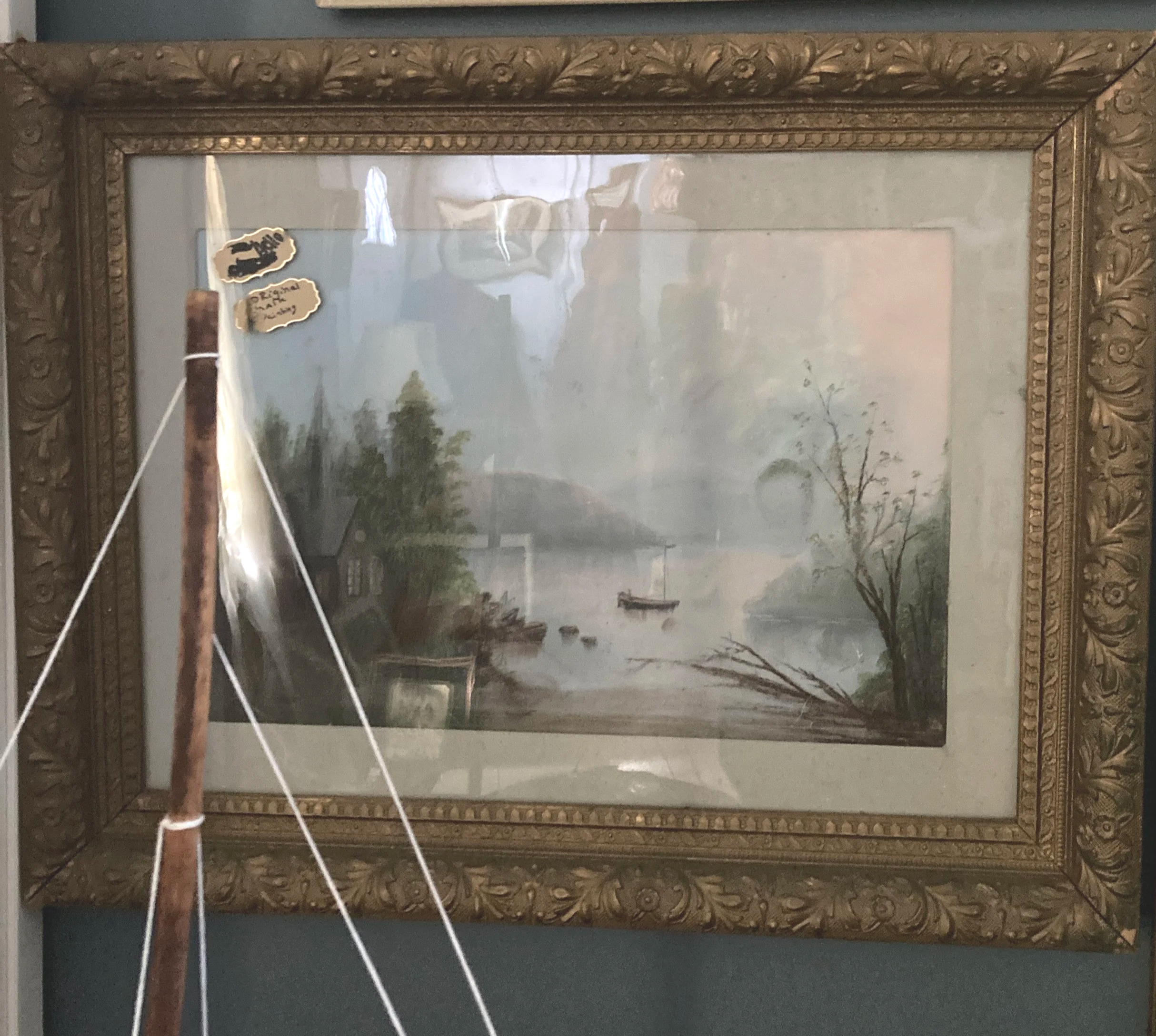 19th-Century Framed Chalk Landscape Painting