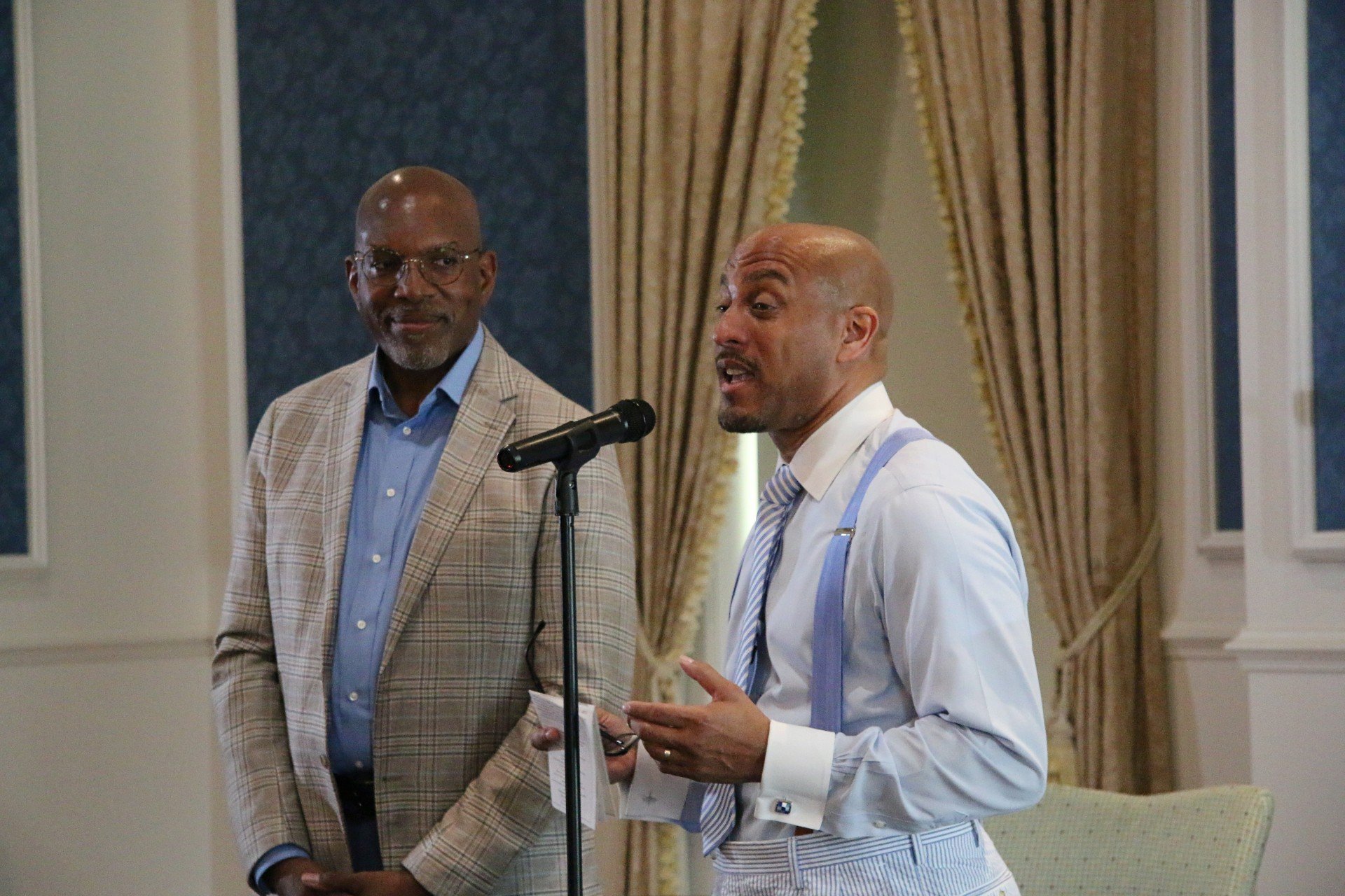  The Rev. Larry Walker and Dr. Hasan Kwame Jeffries offer remarks during Saturday’s celebration. (Photo Credit: Andra Landi) 
