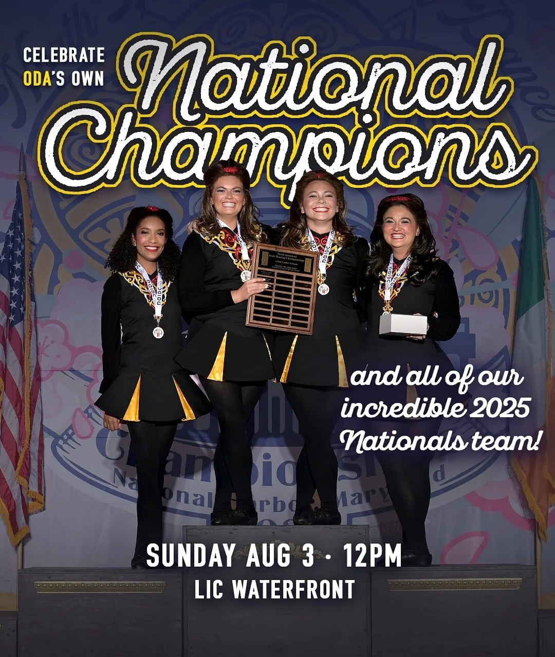 Please join us for a fun day on the waterfront to celebrate ODA&rsquo;s first NATIONAL TITLE! 
.
This is an incredible accomplishment for these dancers and for all of us - all of your dancing, your support and your camaraderie to your fellow students