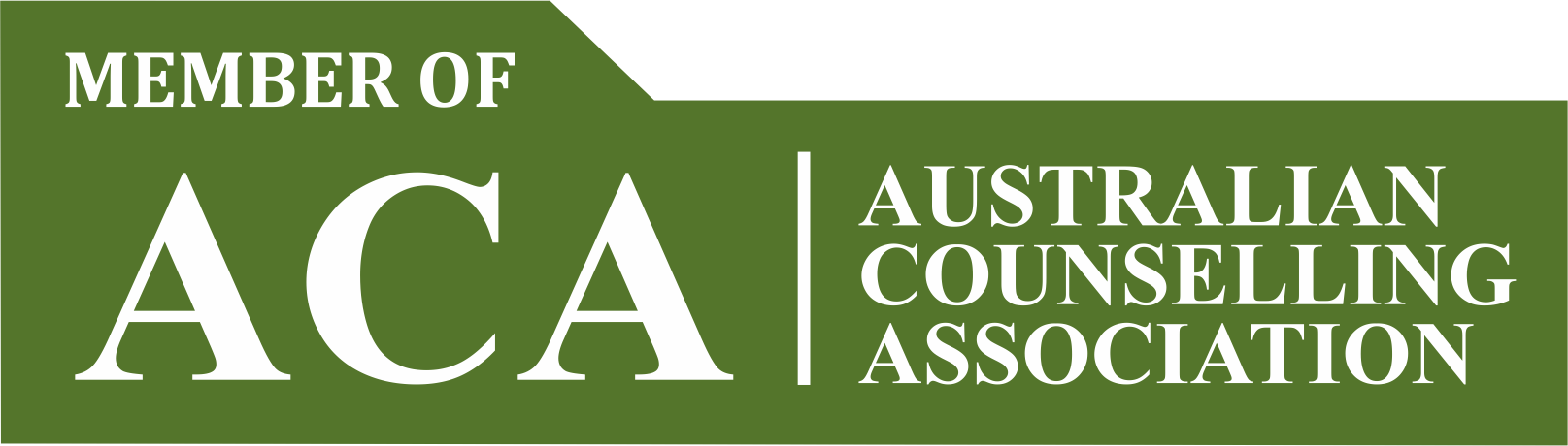 Green rectangular badge with white text that says "MEMBER OF ACA AUSTRALIAN COUNSELLING ASSOCIATION".