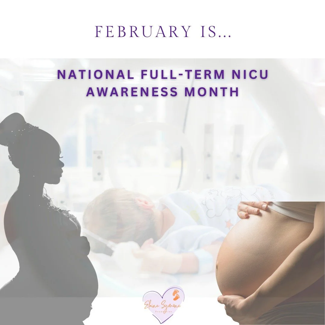 February is Full-Term NICU Awareness Month. The Elaine Symone Foundation is shining a light on the full-term babies who need NICU care and their families who walk this unexpected journey. Please know that support is here for you!💜🧡 

#FullTermNICU 