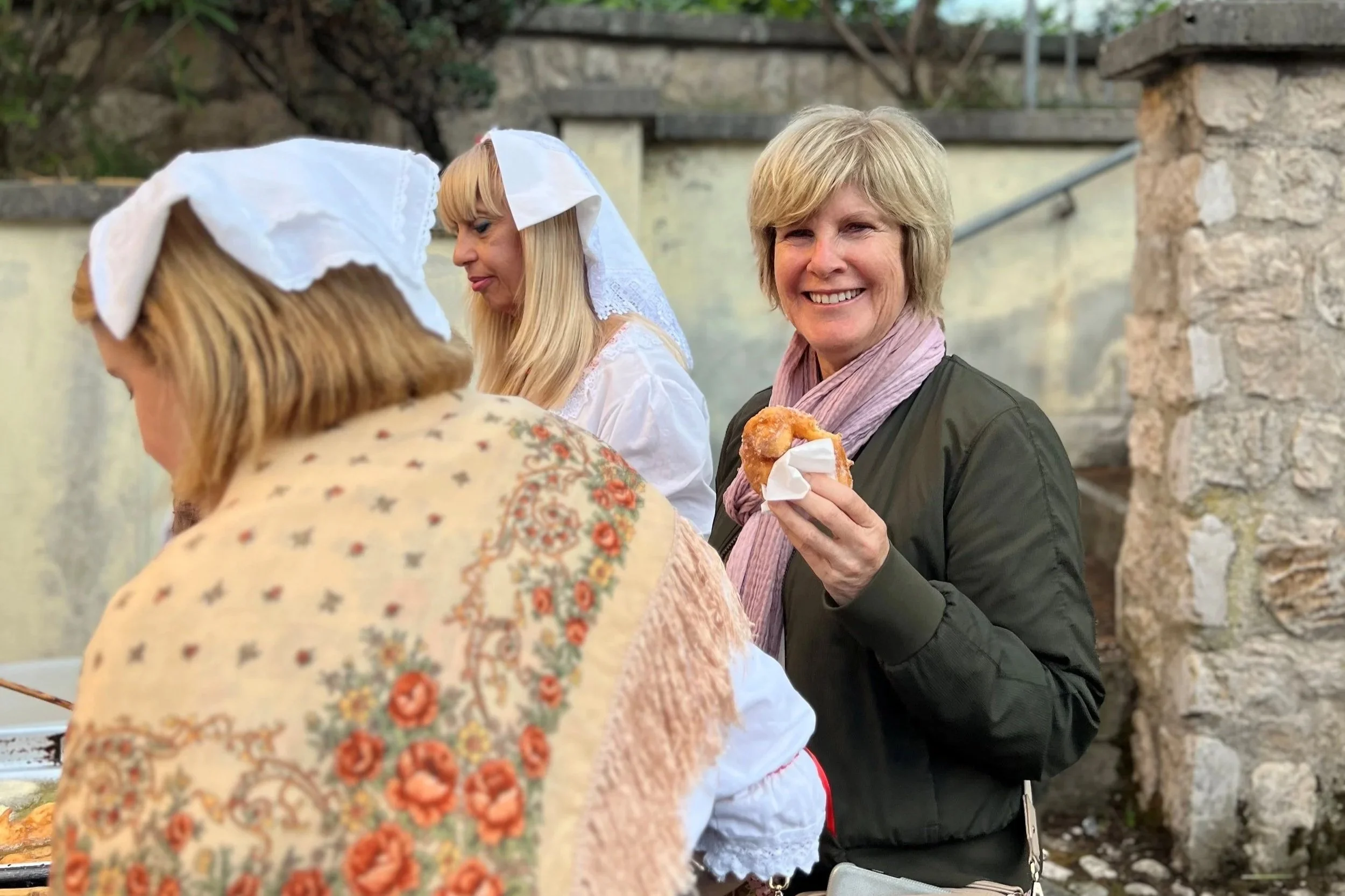 First in line for crespelle with the ladies of Santa Francesca village near Veroli, Ciociaria. The Wild Heart of Italy. Antica Travel Co