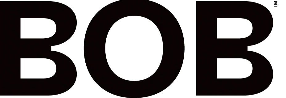 Black background with large, semi-transparent 'BOB' text in the center.