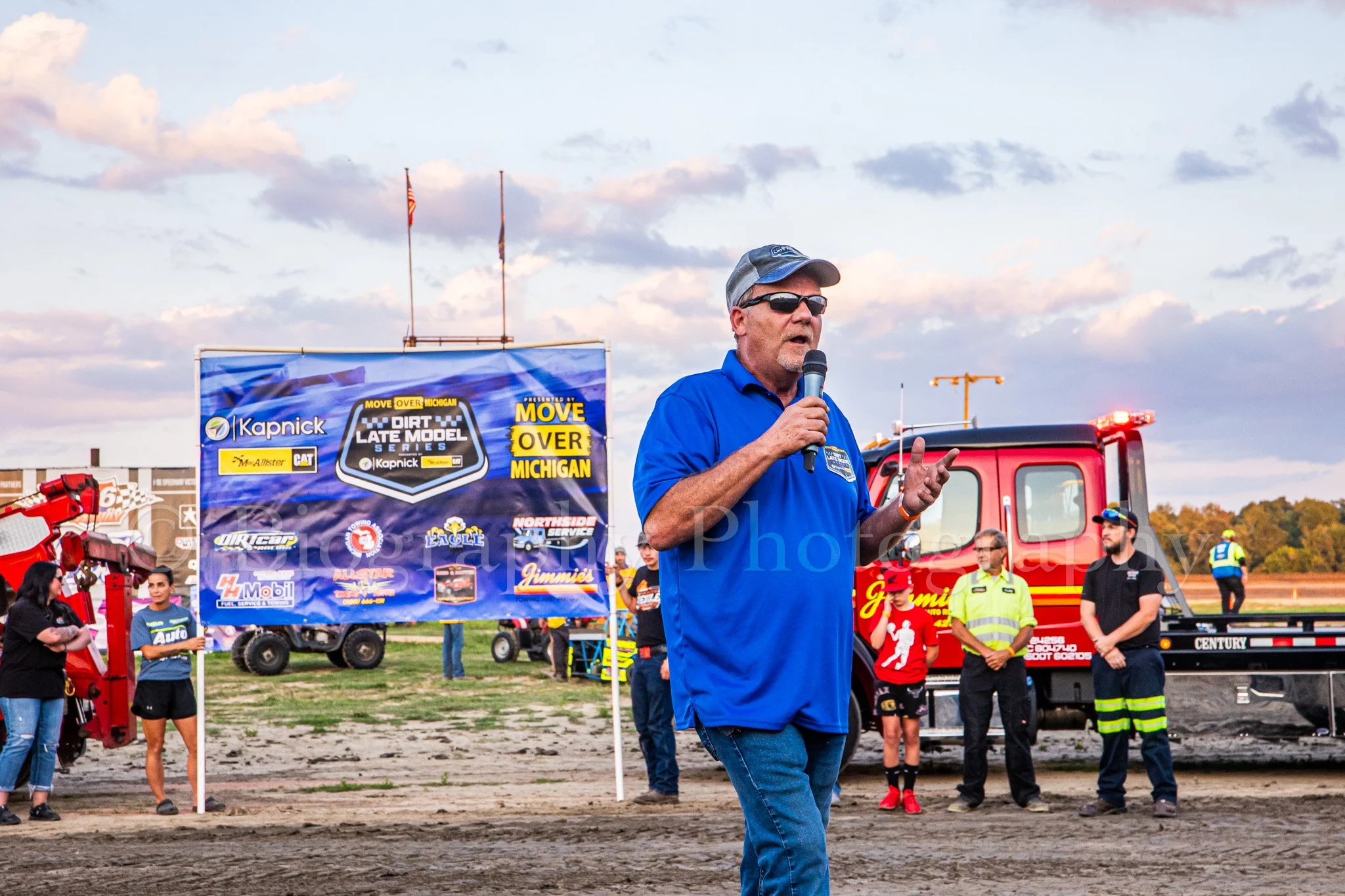 a memorial before a dirt track race in Michigan at I-96 Speedway