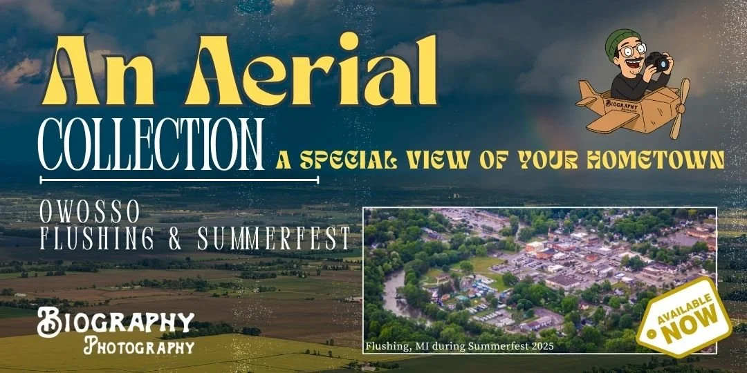 aerial photography of michigan cities of Owosso and Flushing are available for sale