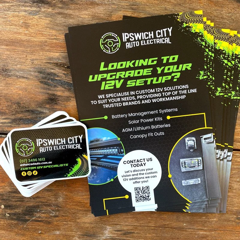 auto electrician leaflet and sticker design