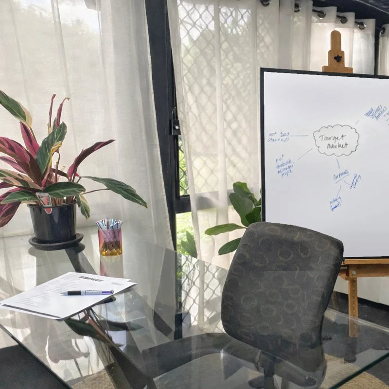 Bright home studio setup prepared for a one on one branding and creative consulting session