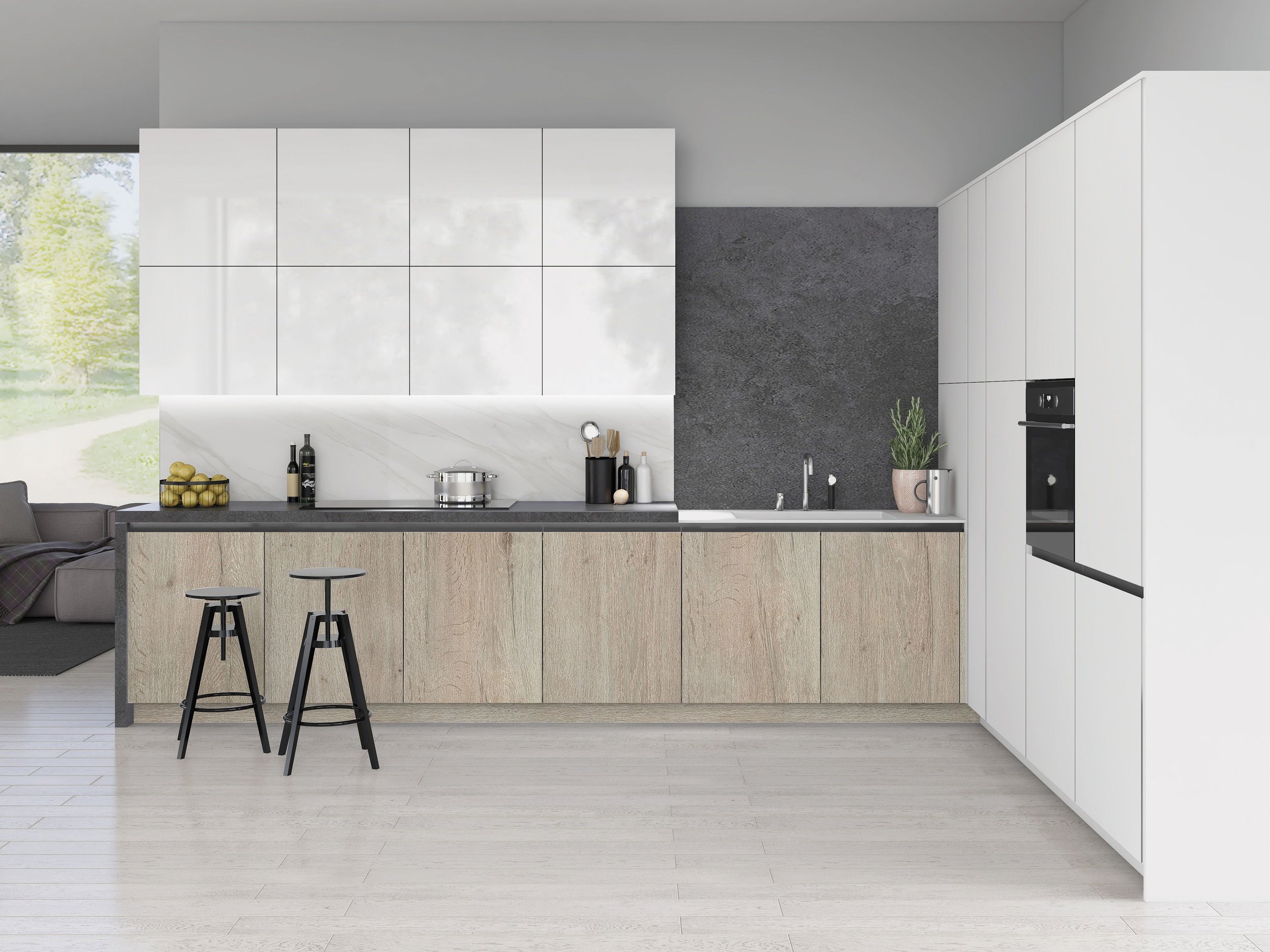 Edged Vaasa - Gloss White & Halifax Oak