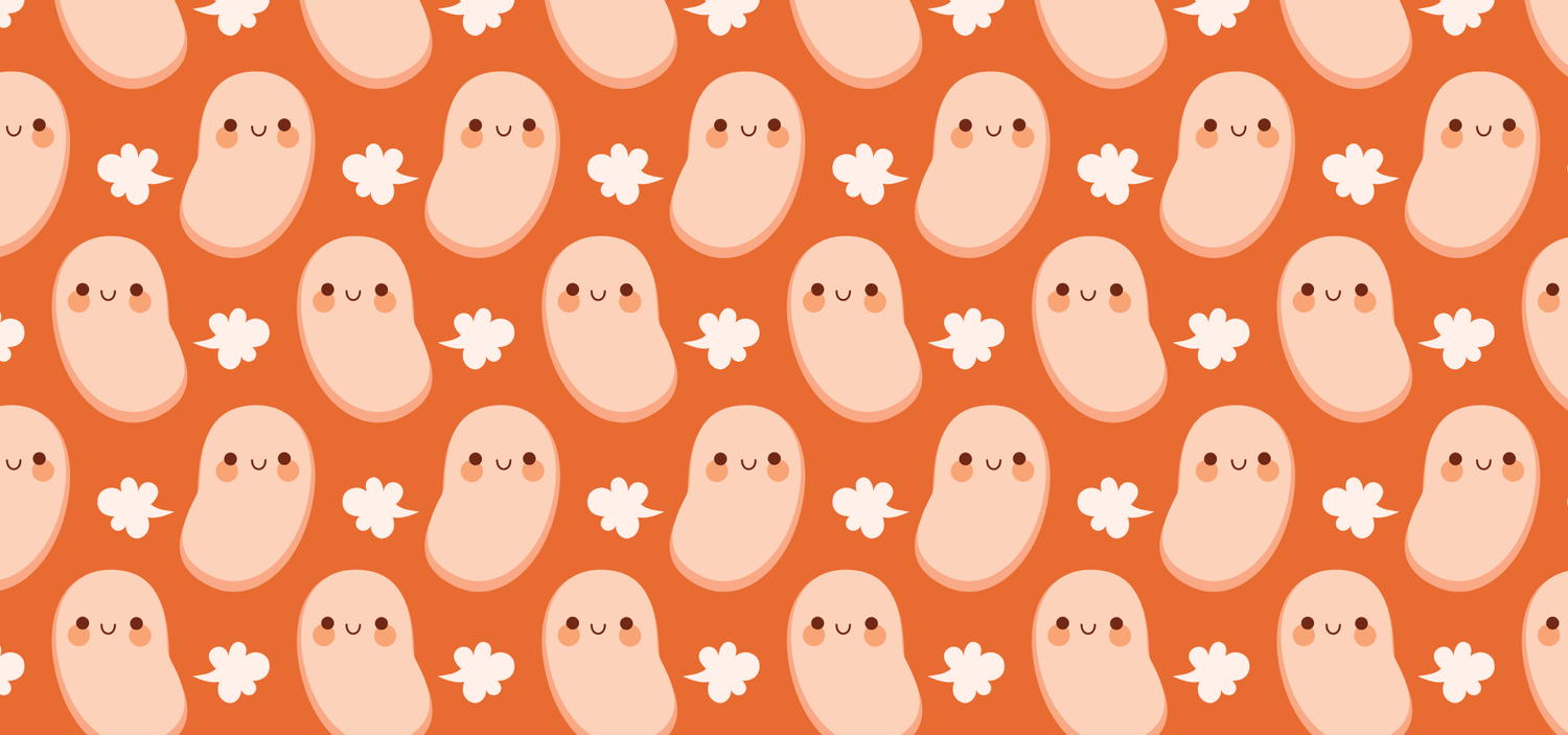repeated pattern image of cute beans farting