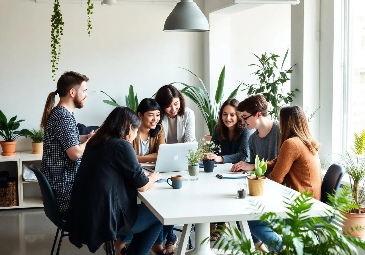 Group of people working around a table