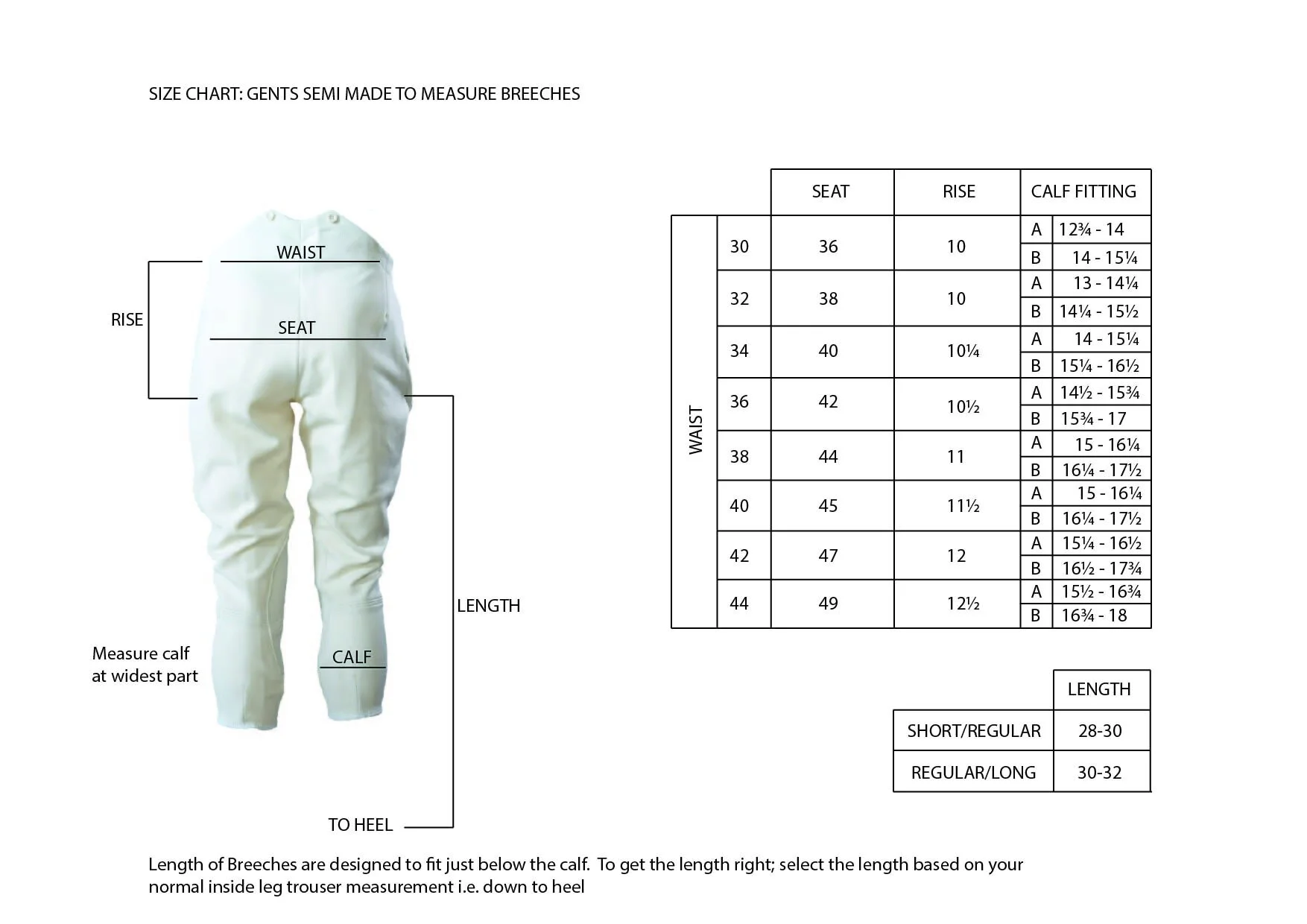 British Breeches — Size Charts