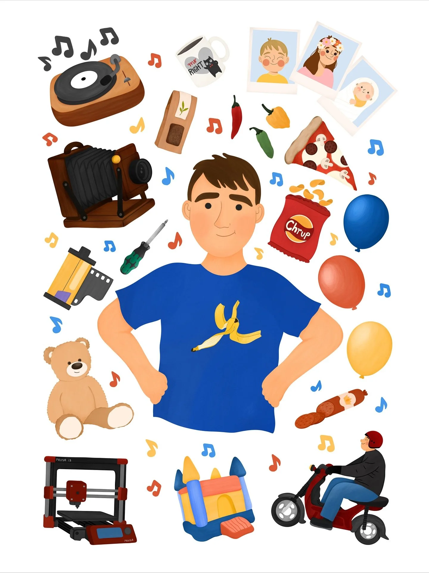 A personalized portrait for Michał, a true Renaissance man! 
This illustration is part of a diptych, which you can see by swiping through pictures in this post. 
If you’d like to have your own personalized portrait or gift one to someone speci