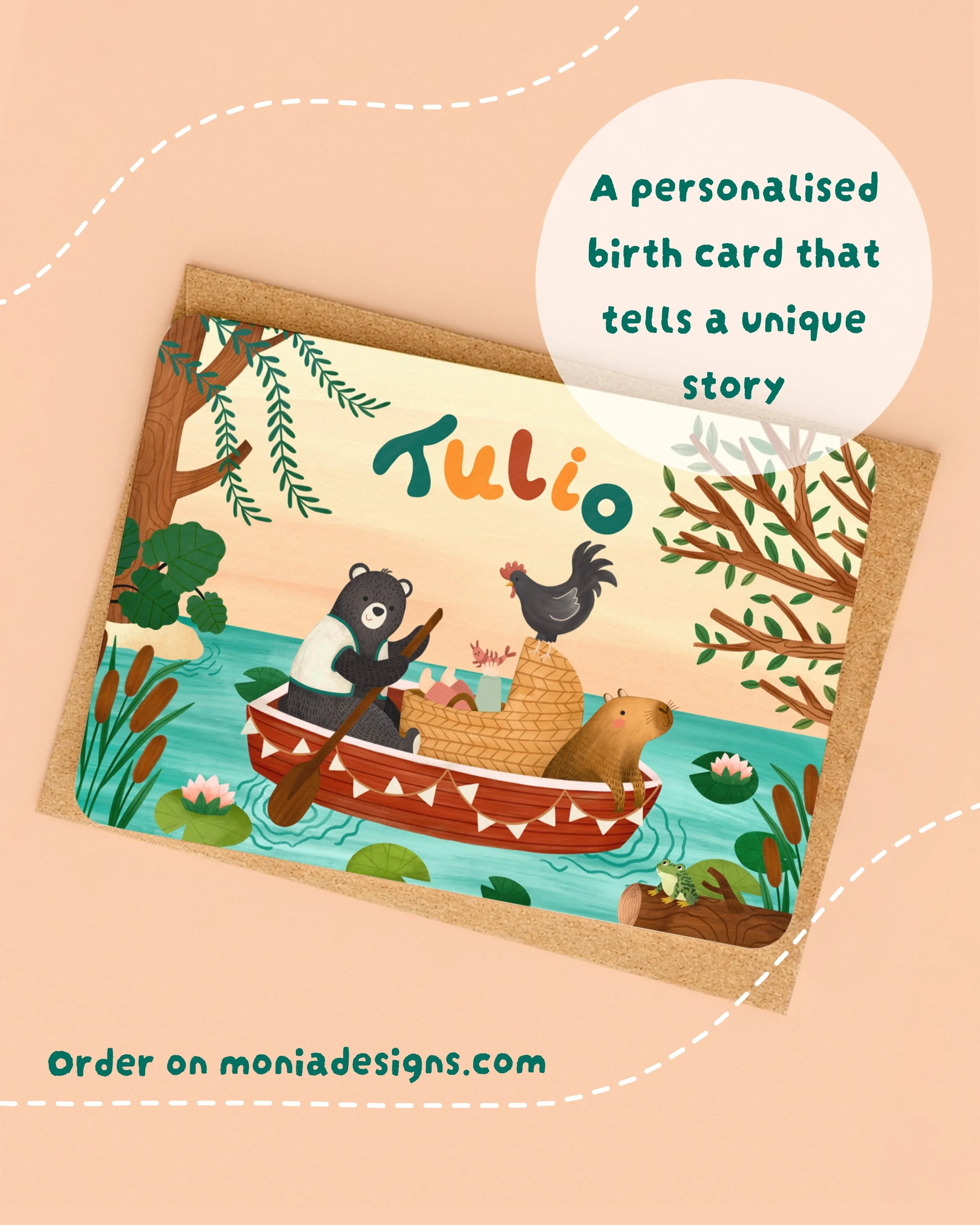 Ahoy, adventure! 🐻 🐓 🐸 

Creating personalised birth cards for your little ones is always such a joyful journey. It all starts with your stories, memories and ideas, and then I carefully piece everything together into one illustration. A bit like 