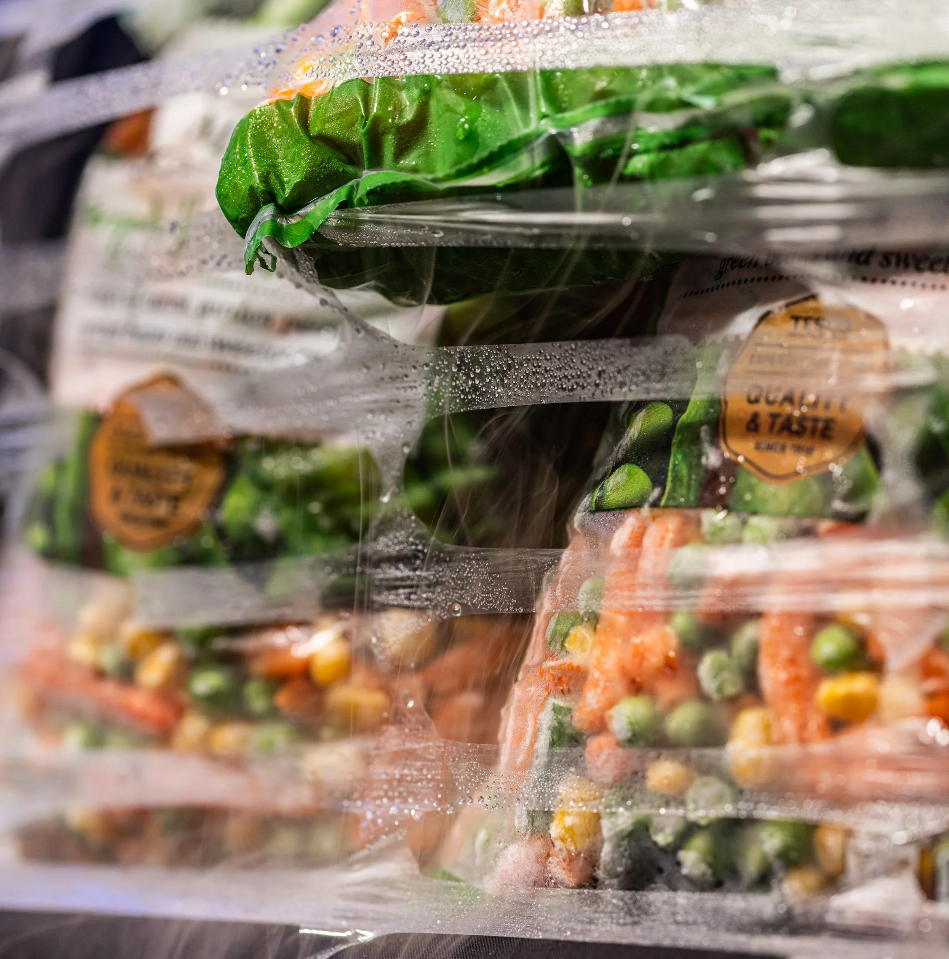 Frozen food pallets wrapped in ExcelAir breathable pallet wrap improving blast chilling efficiency