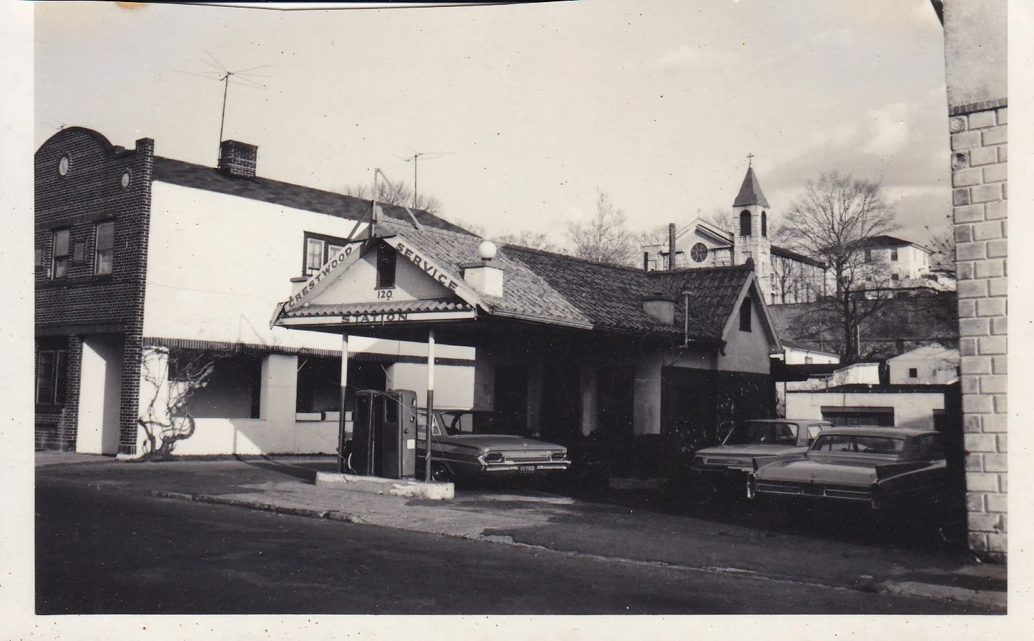 Pic-278 (Crestwood Service Station on Columbus Ave.) - Assumption Church In Background.