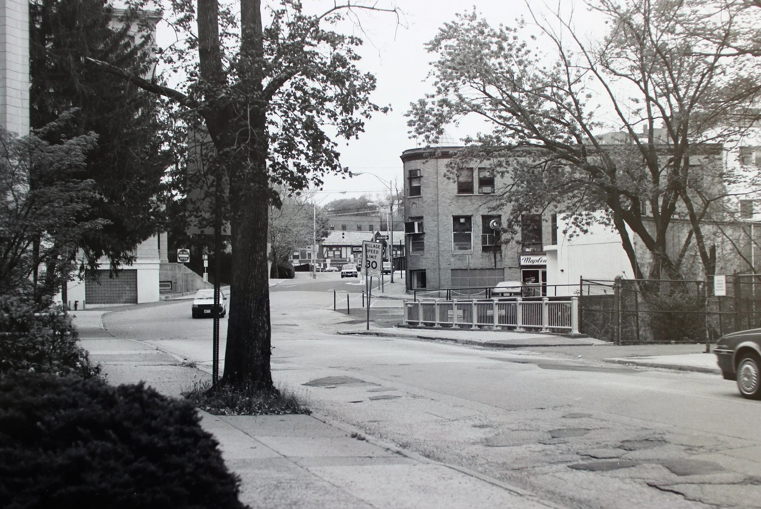 Pic-225 (Scarsdale Road looking East to Depot Square. Bentley Building on right, Burroughs Welcome on left )