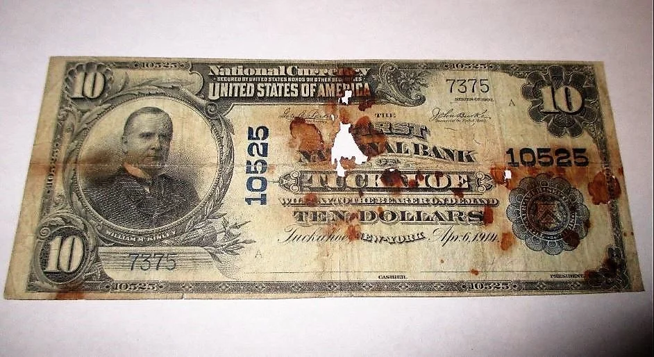 Pic-42 (First National Bank of Tuckahoe Currency, $10 Bill, ~1914)