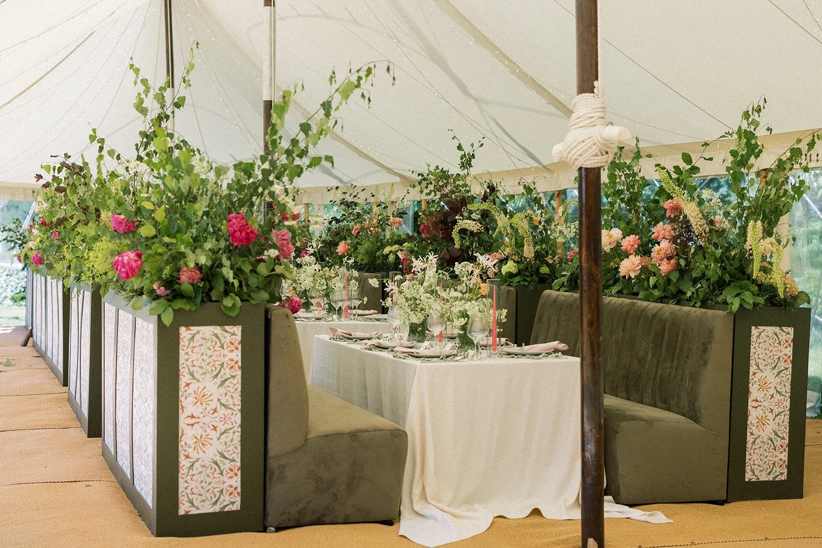 Premium floral explosion for marquee at home wedding
