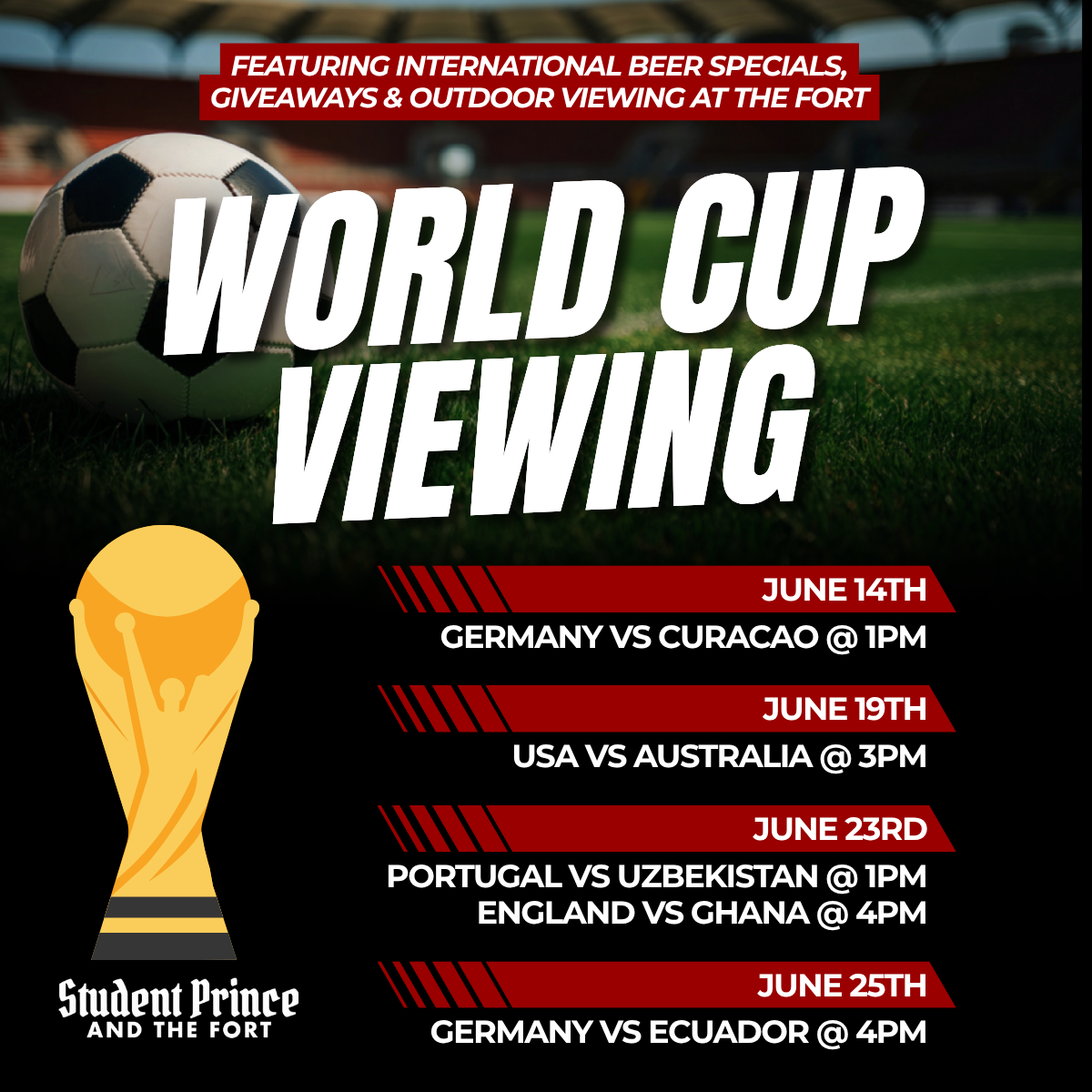 World Cup Viewing Party at The Fort! Germany vs Ecuador