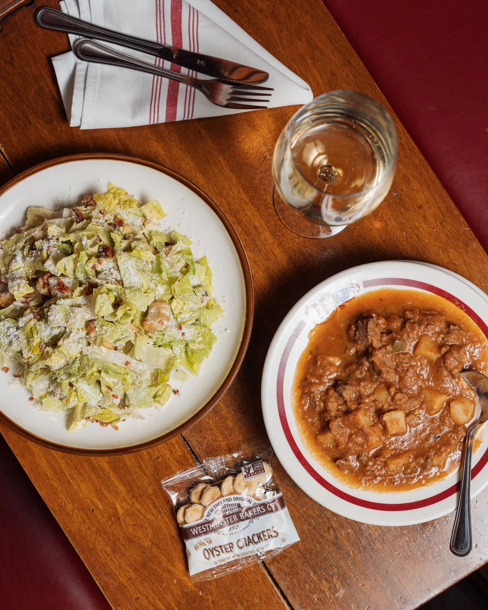 the Fort Caesar Salad with our warm goulash soup at The Student Prince in Springfield MA