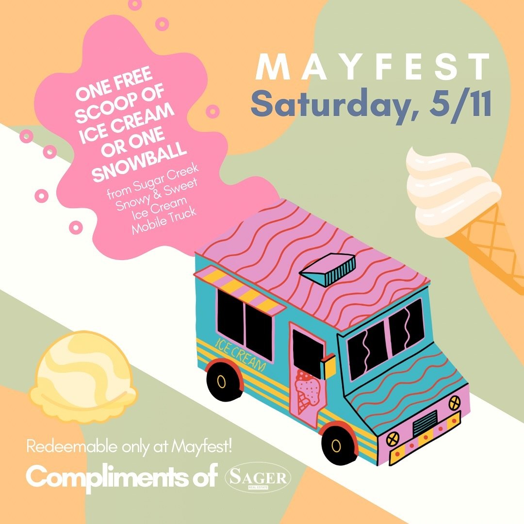 You scream, I scream, we ALL scream for ice cream! 🍦 Heading to Mayfest this year? Make sure you pick up a free scoop or snowball, on us. We&rsquo;re partnering with @sugarcreeksnowysweet to make sure your littles get all the treats and enjoy the fe