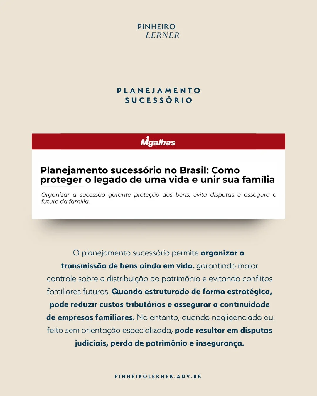 Ter bens ou uma empresa n&atilde;o garante, por si s&oacute;, seguran&ccedil;a para a sua fam&iacute;lia.

Sem um planejamento sucess&oacute;rio bem feito, heran&ccedil;as podem virar processos judiciais demorados, conflitos entre familiares e custos