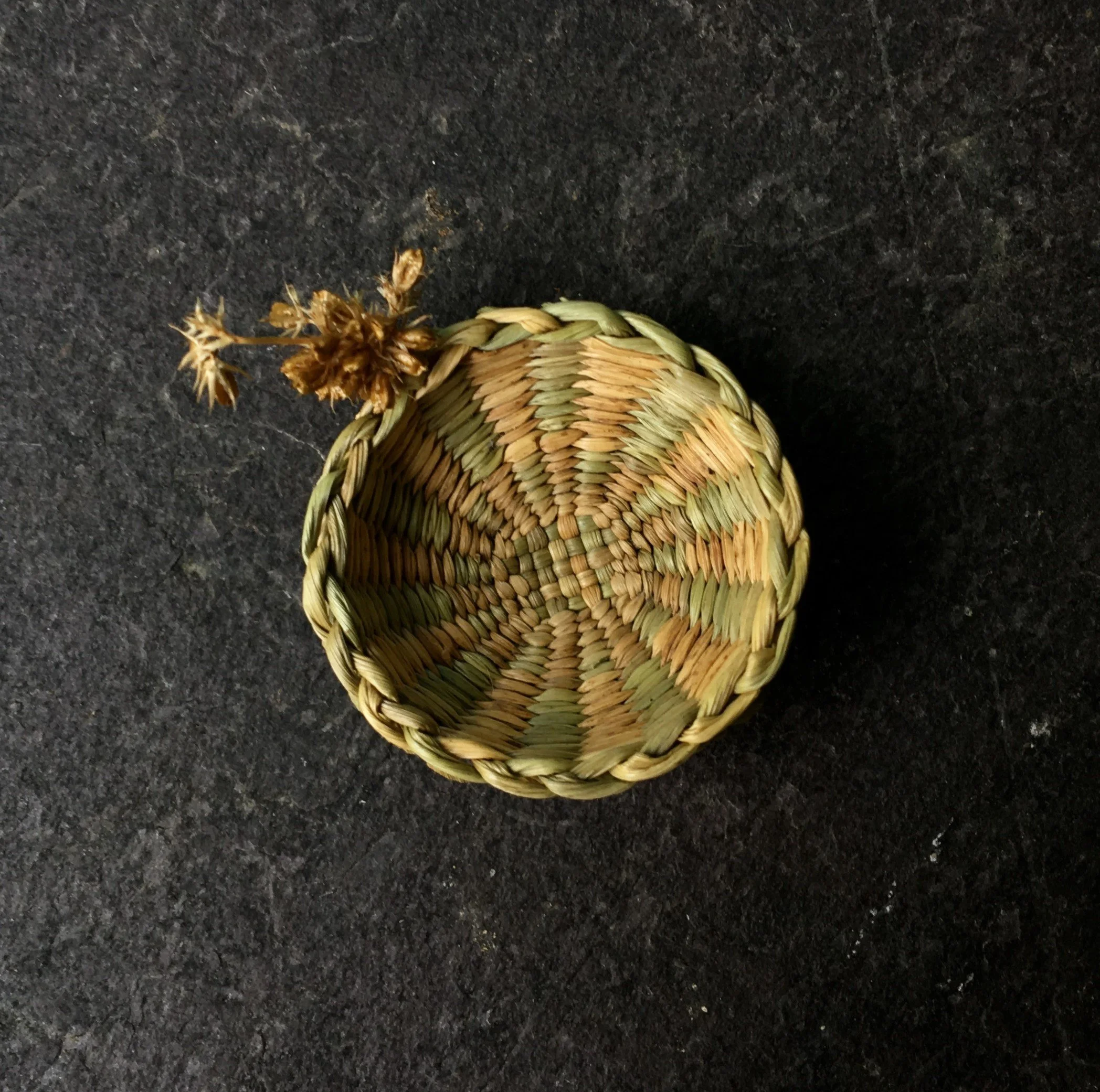ROSEY FAREY Miniature Basket Soft rush bowl with flowerhead £50