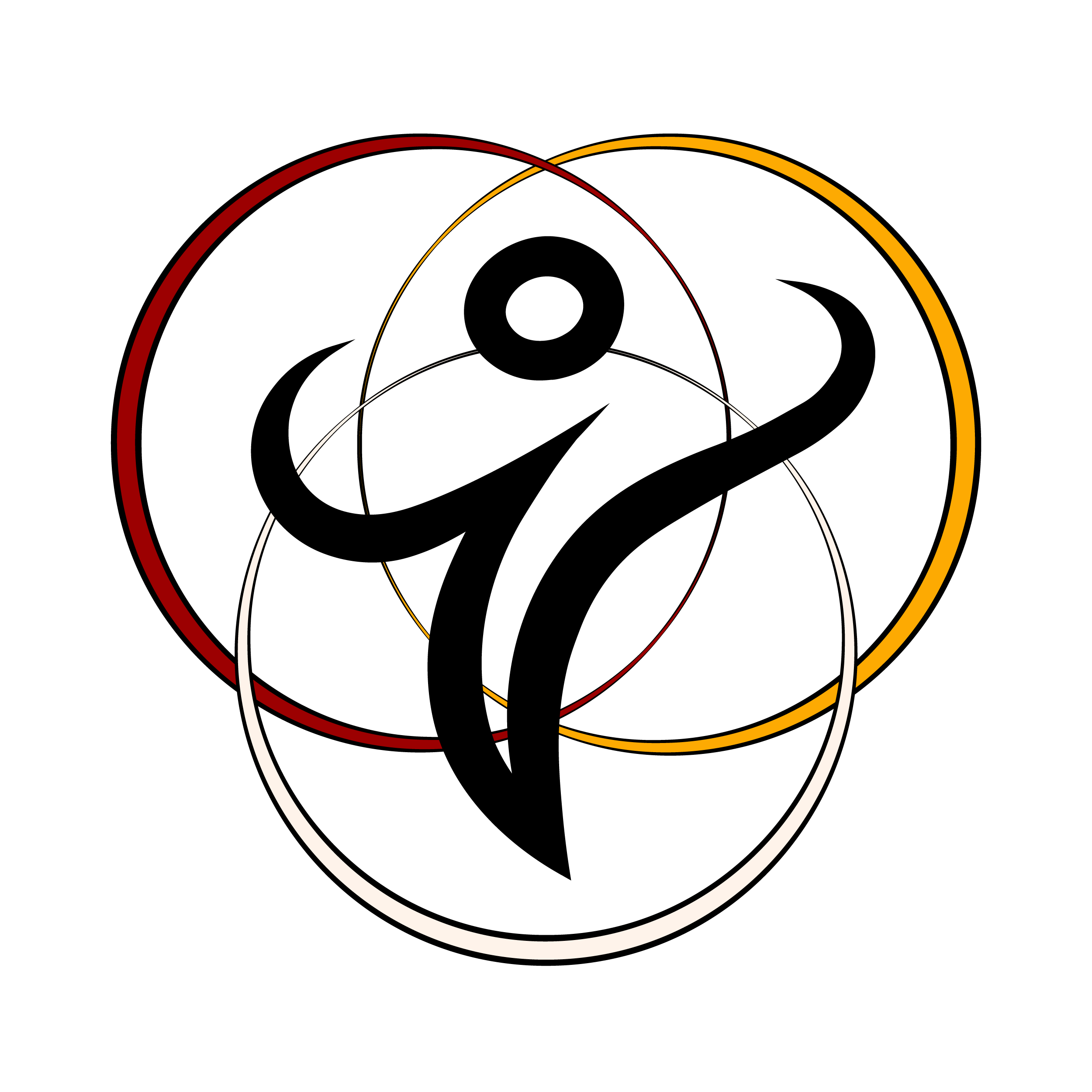 three interlocking circles with the triple wisdom logo mark in the center