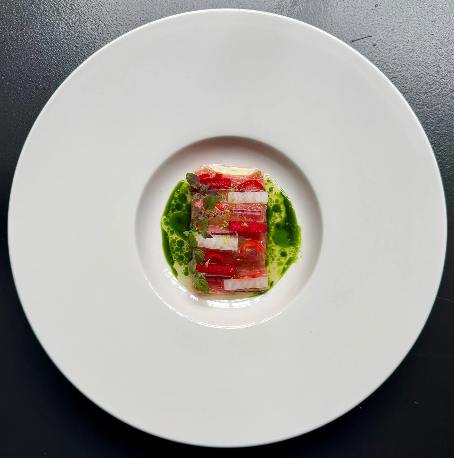 Mr Fox Restaurant Dublin - BlueFin Tuna Crudo, Pineapple, Jalapeno, Daikon, Red Shiso.jpg