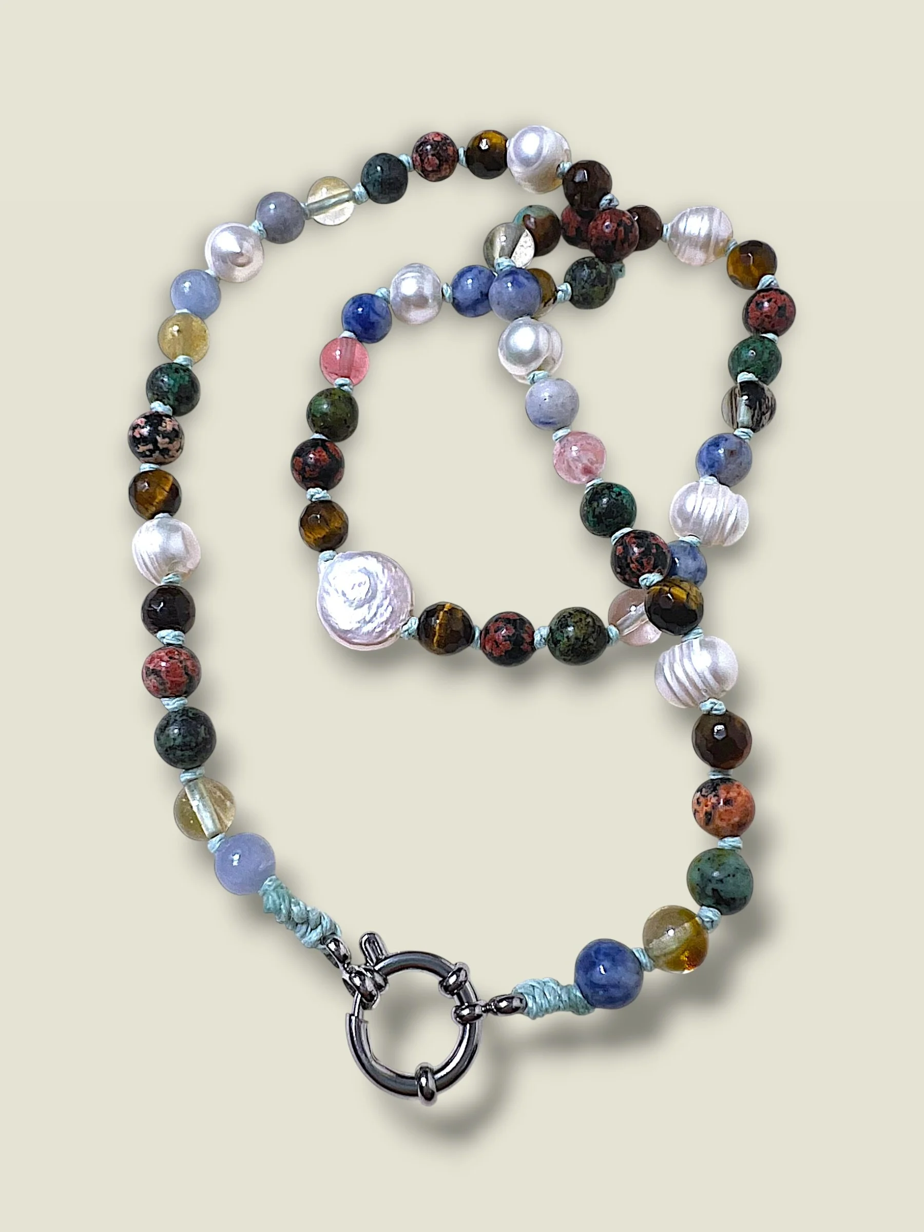 pdm stone mix knotted necklace