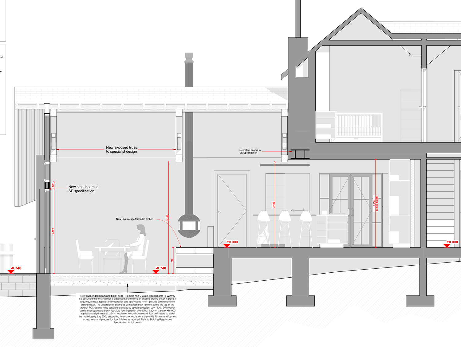 Proposed Planning Drawing Section for a house extension in Dinas Powys