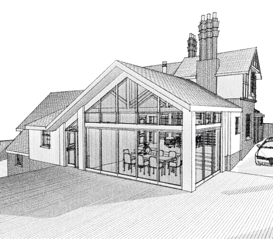 Sketch visualisation of a house extension in Cardiff