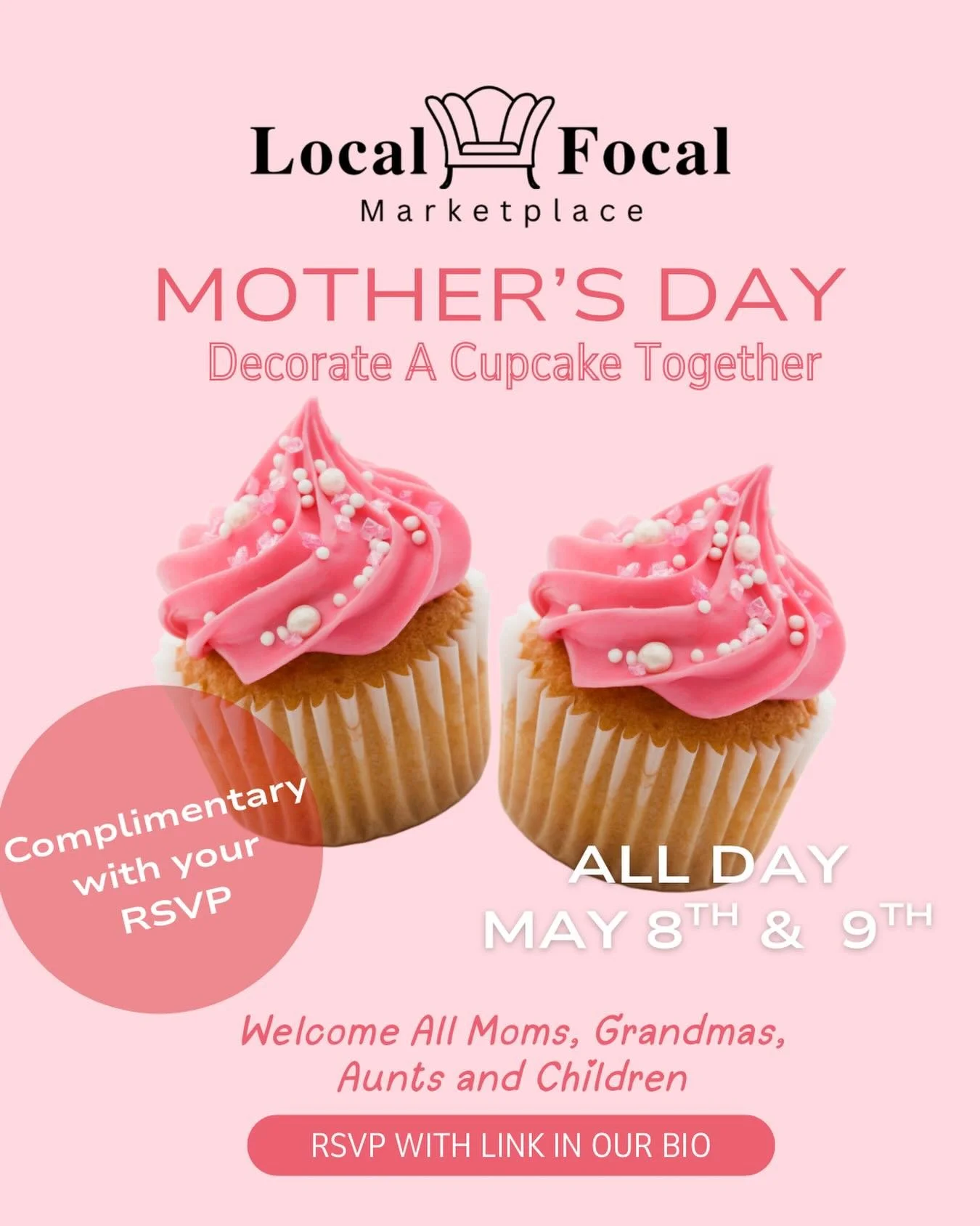 Sweet moments are meant to be shared 🧁💕

Join us May 8th &amp; 9th for an all-day Complimentary Cupcake Decorating Pop-in. Perfect for moms, grandmas, aunts, and the little ones too!

Stop in anytime, get creative, and make something delicious toge