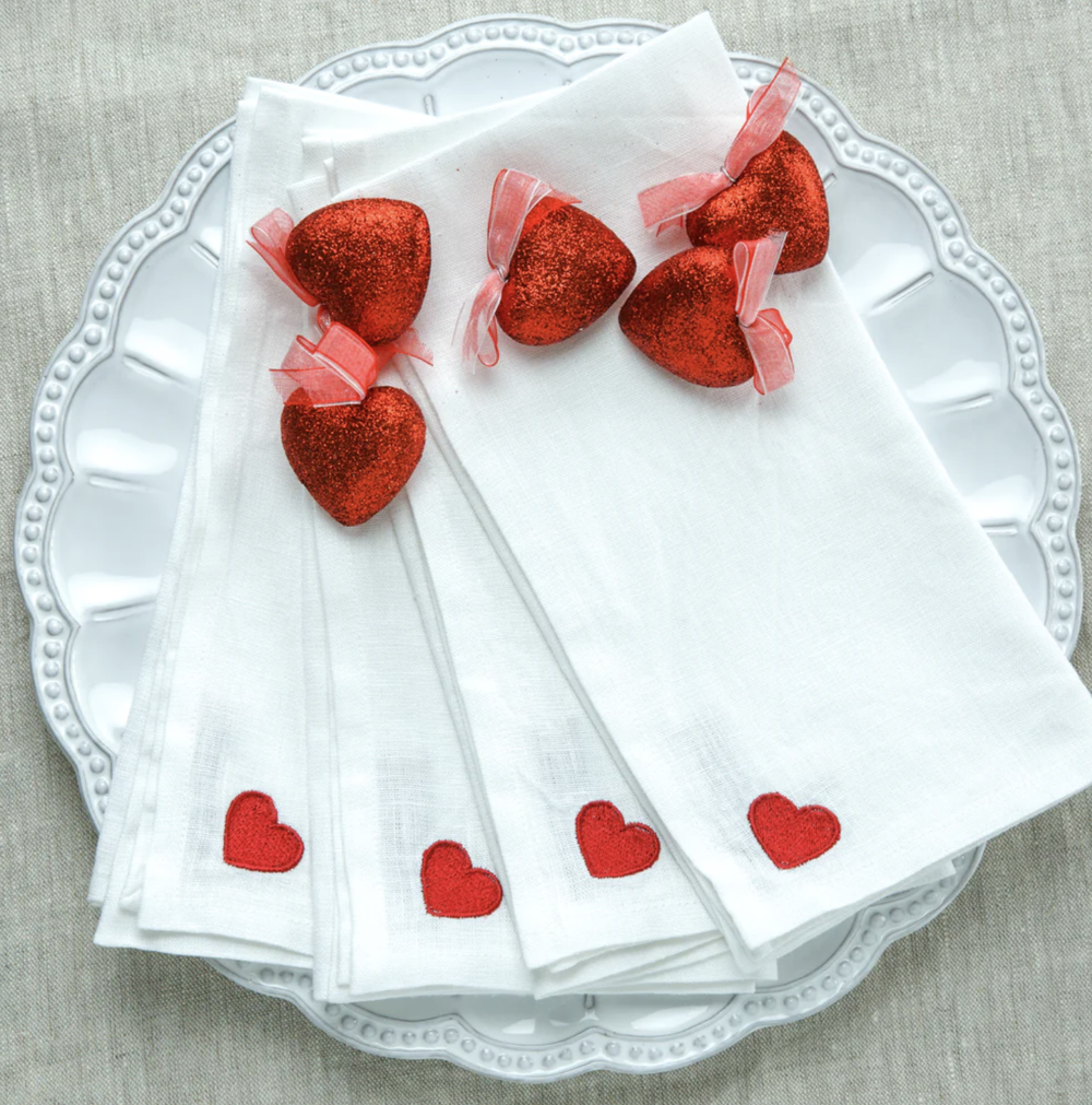 Sweet Heart Linen Napkin Set of 4 — hand-monogrammed table & bar from Milly Monogram