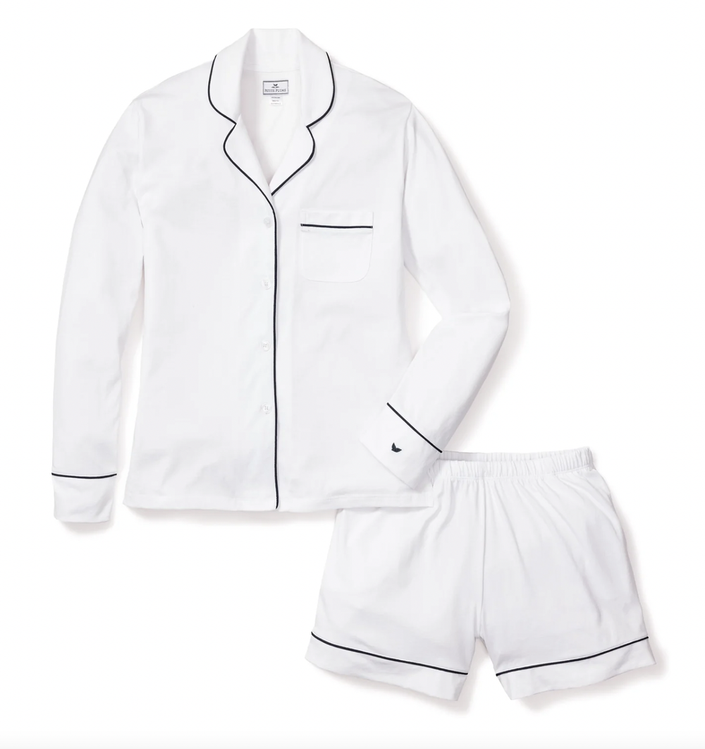 Petite Plume Luxe Pima Cotton Short Set w/ Black Piping — hand-monogrammed baby from Milly Monogram